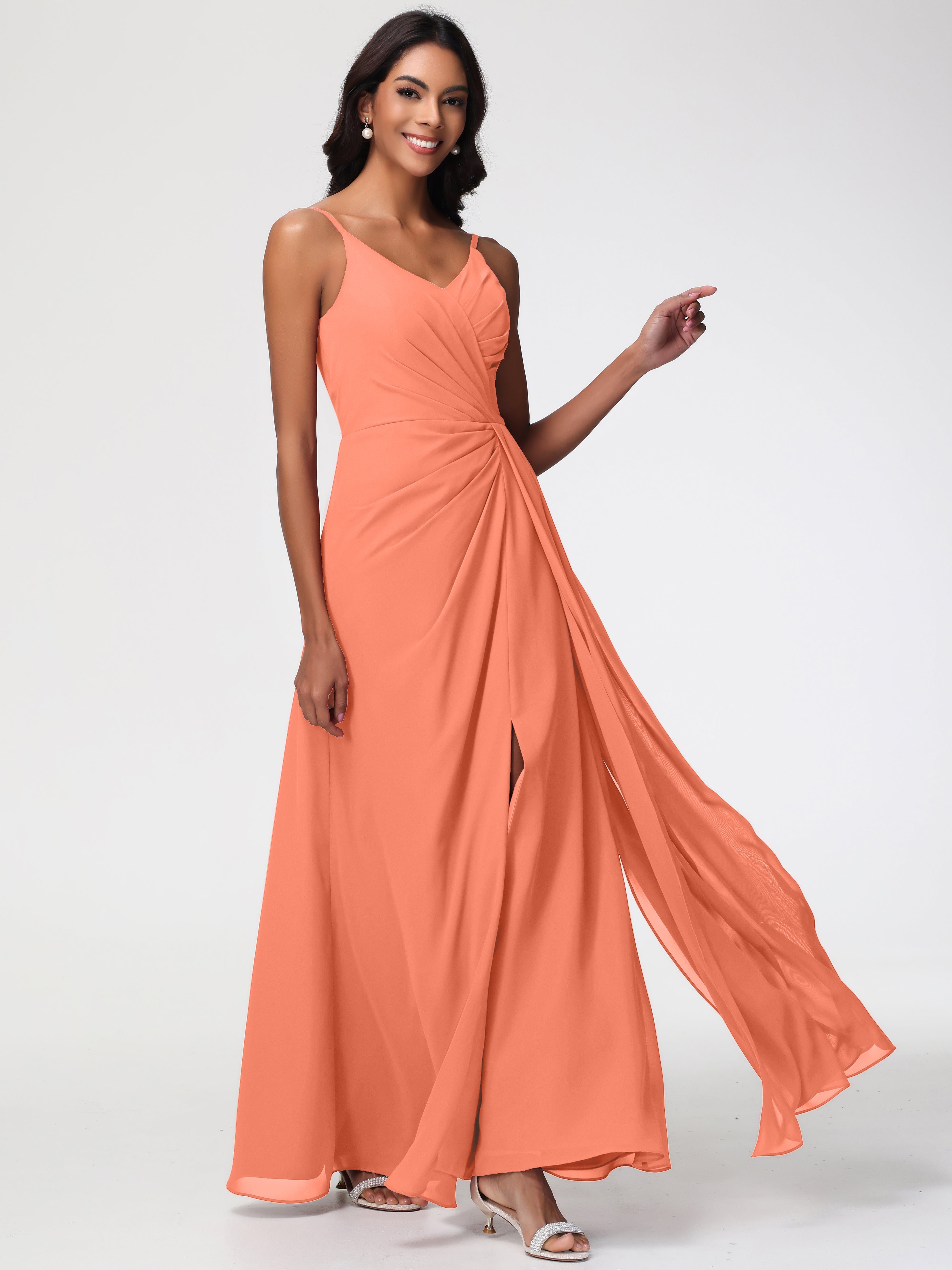 A-Line V-Neck Sleeveless Spaghetti Straps Pleats Chiffon Bridesmaid Dresses With Split (Copy)