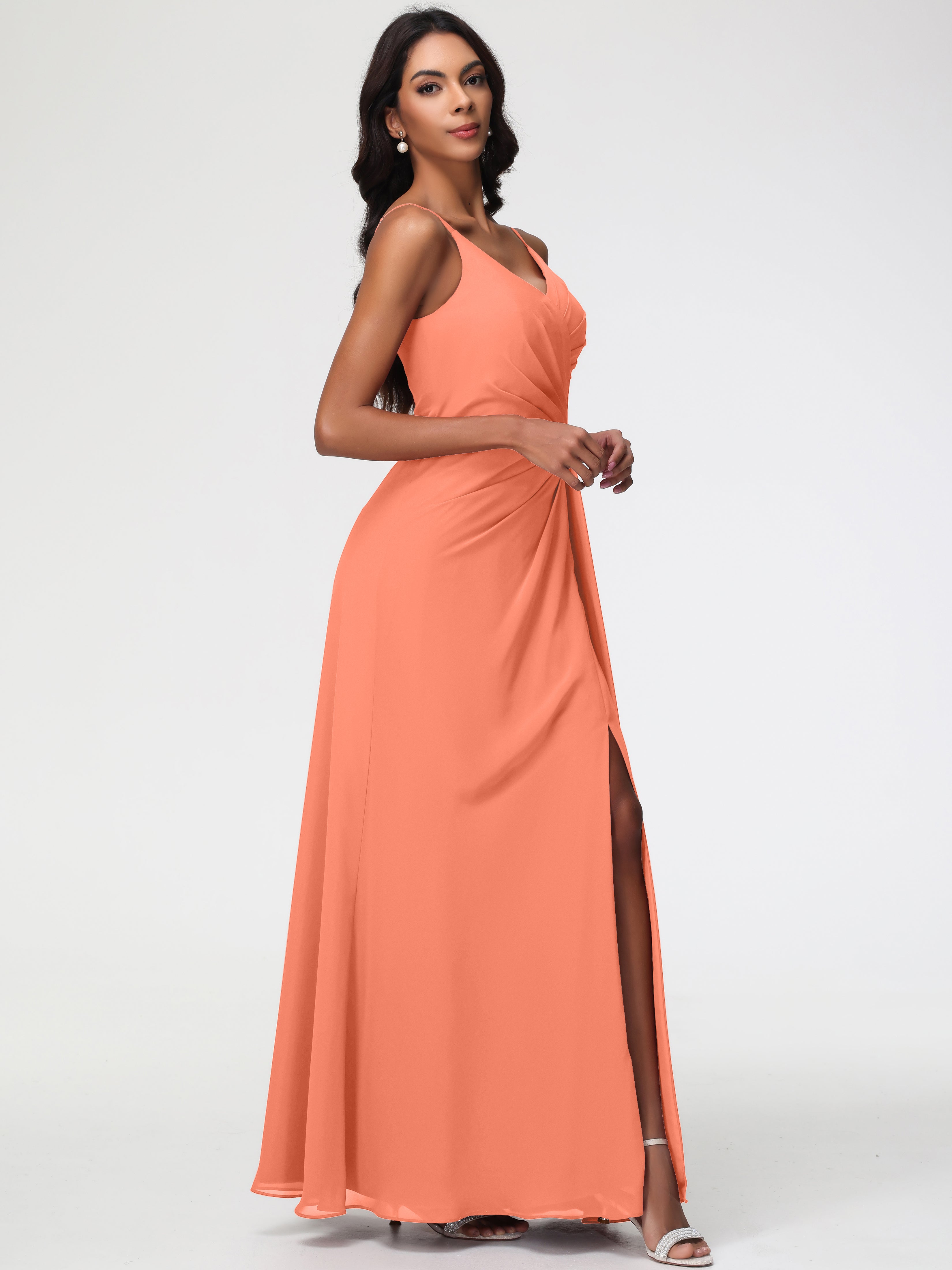 A-Line V-Neck Sleeveless Spaghetti Straps Pleats Chiffon Bridesmaid Dresses With Split (Copy)
