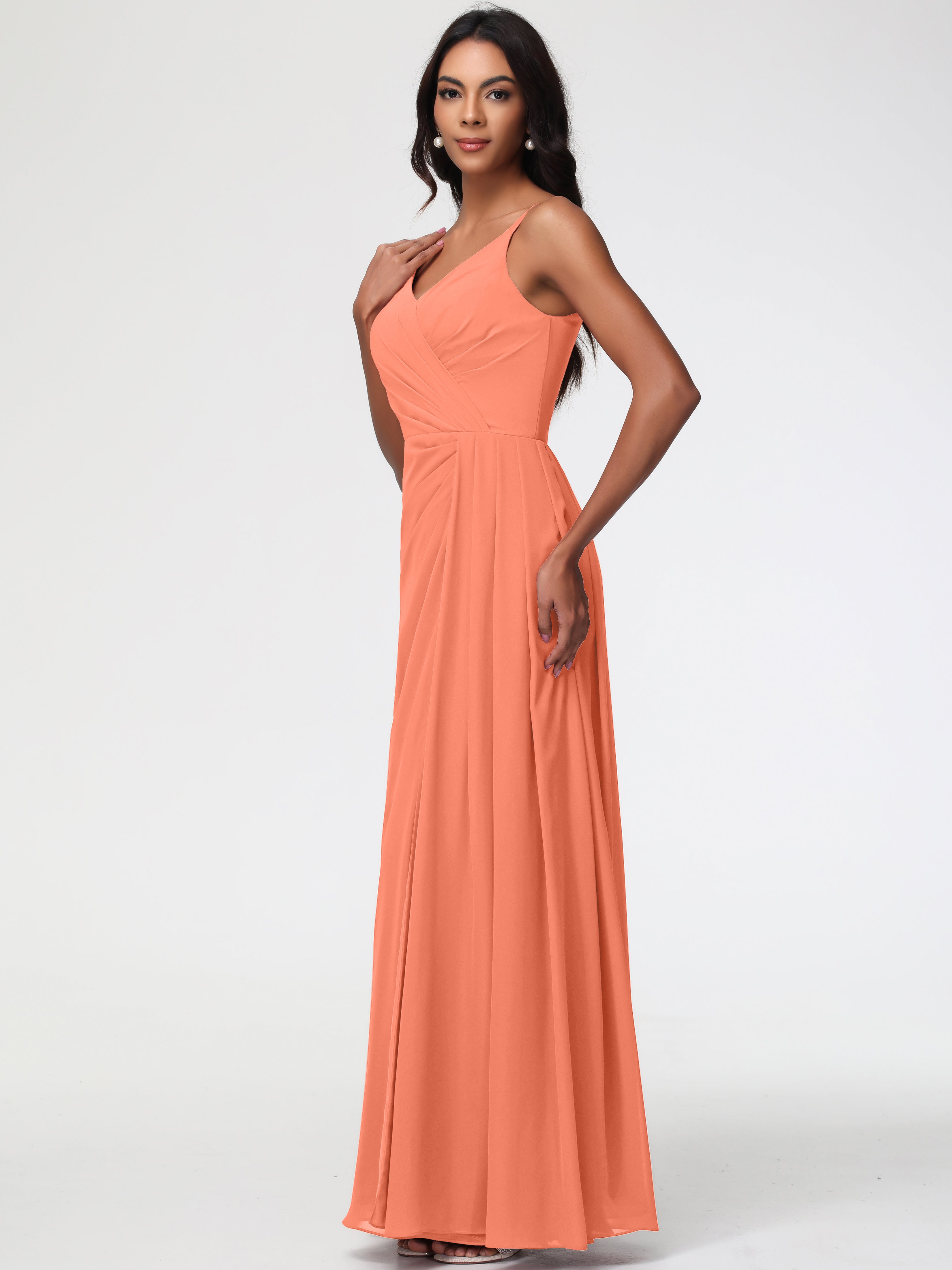 A-Line V-Neck Sleeveless Spaghetti Straps Pleats Chiffon Bridesmaid Dresses With Split (Copy)