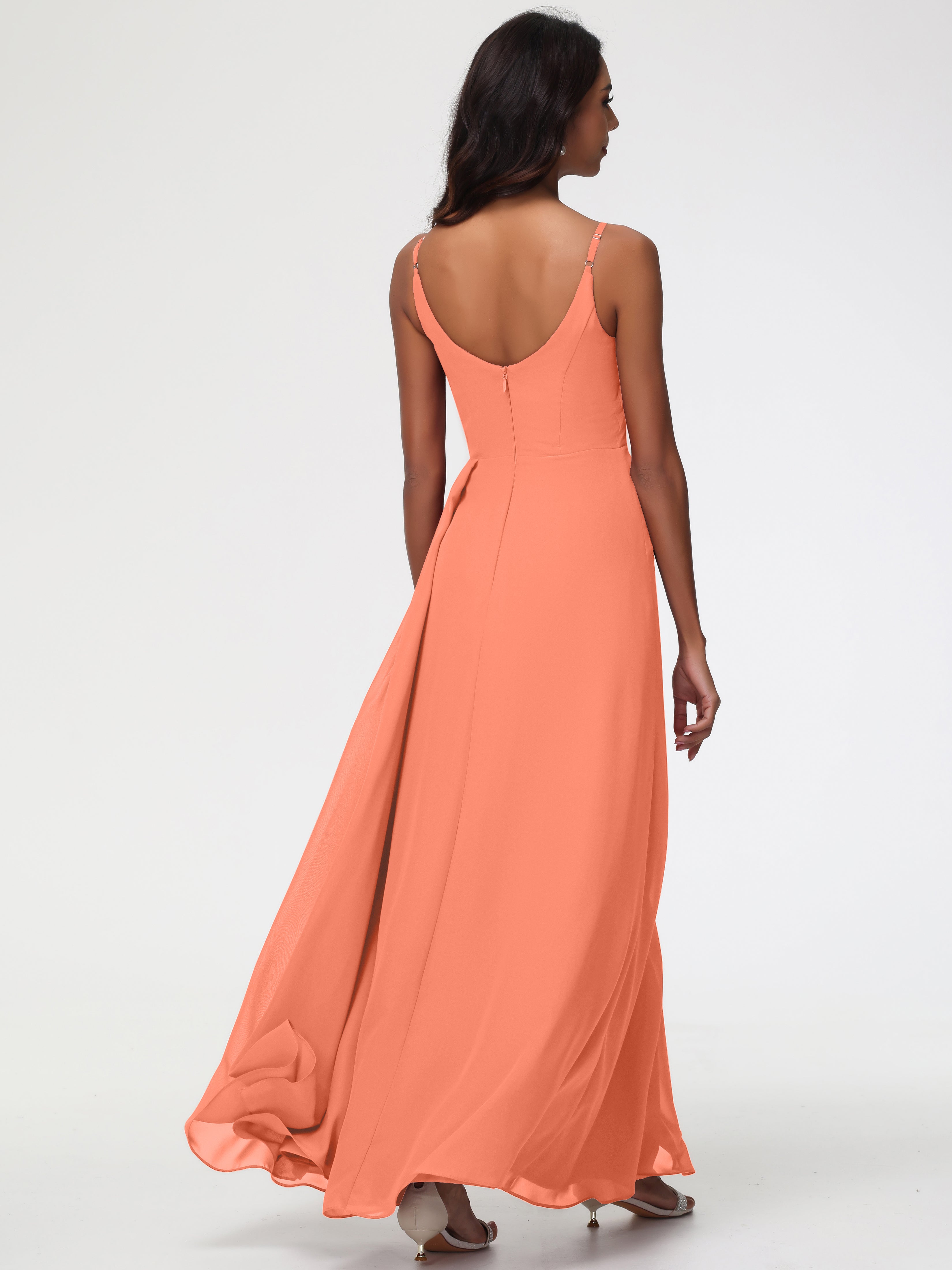 A-Line V-Neck Sleeveless Spaghetti Straps Pleats Chiffon Bridesmaid Dresses With Split (Copy)