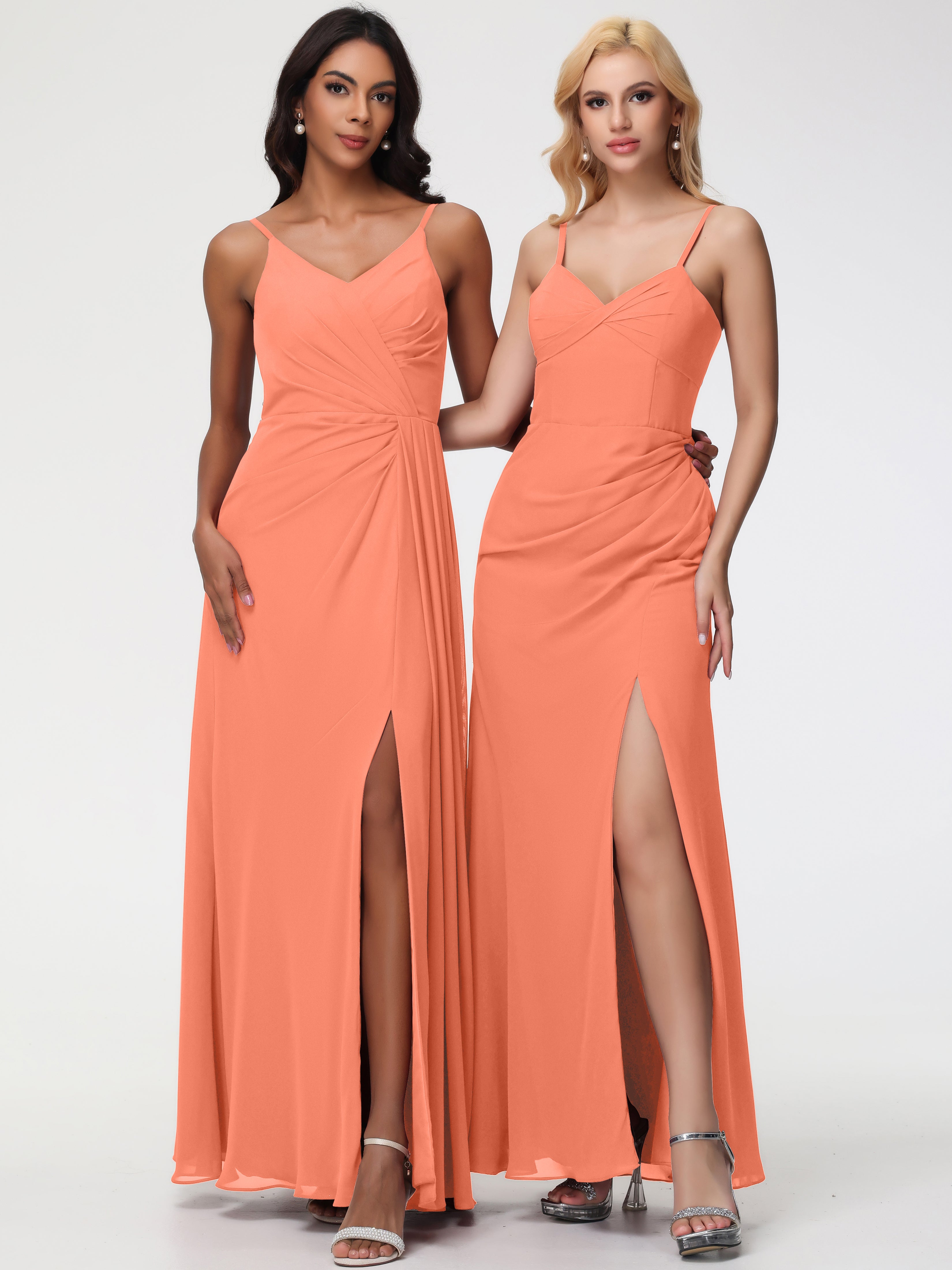 A-Line V-Neck Sleeveless Spaghetti Straps Pleats Chiffon Bridesmaid Dresses With Split (Copy)
