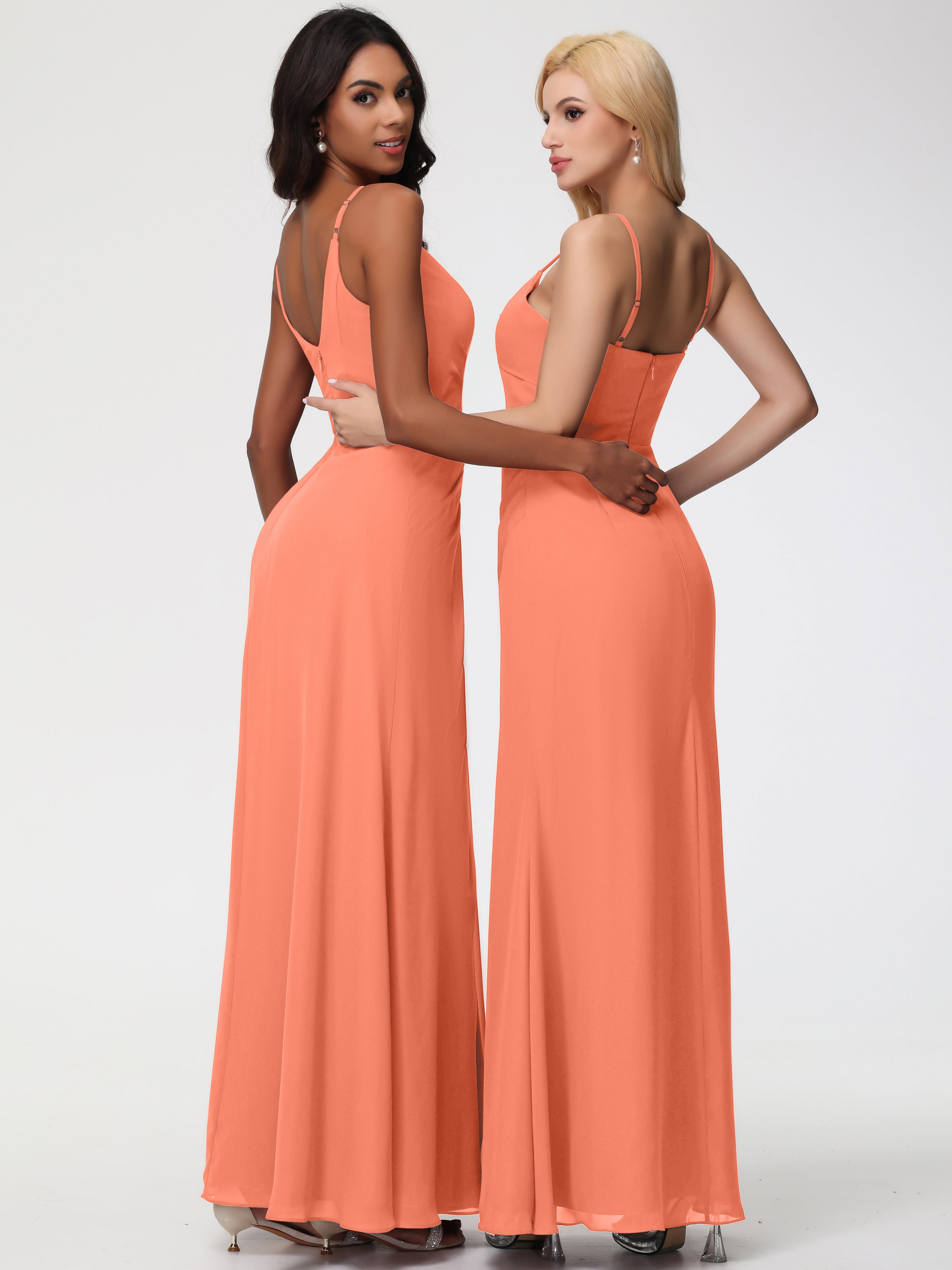 A-Line V-Neck Sleeveless Spaghetti Straps Pleats Chiffon Bridesmaid Dresses With Split (Copy)