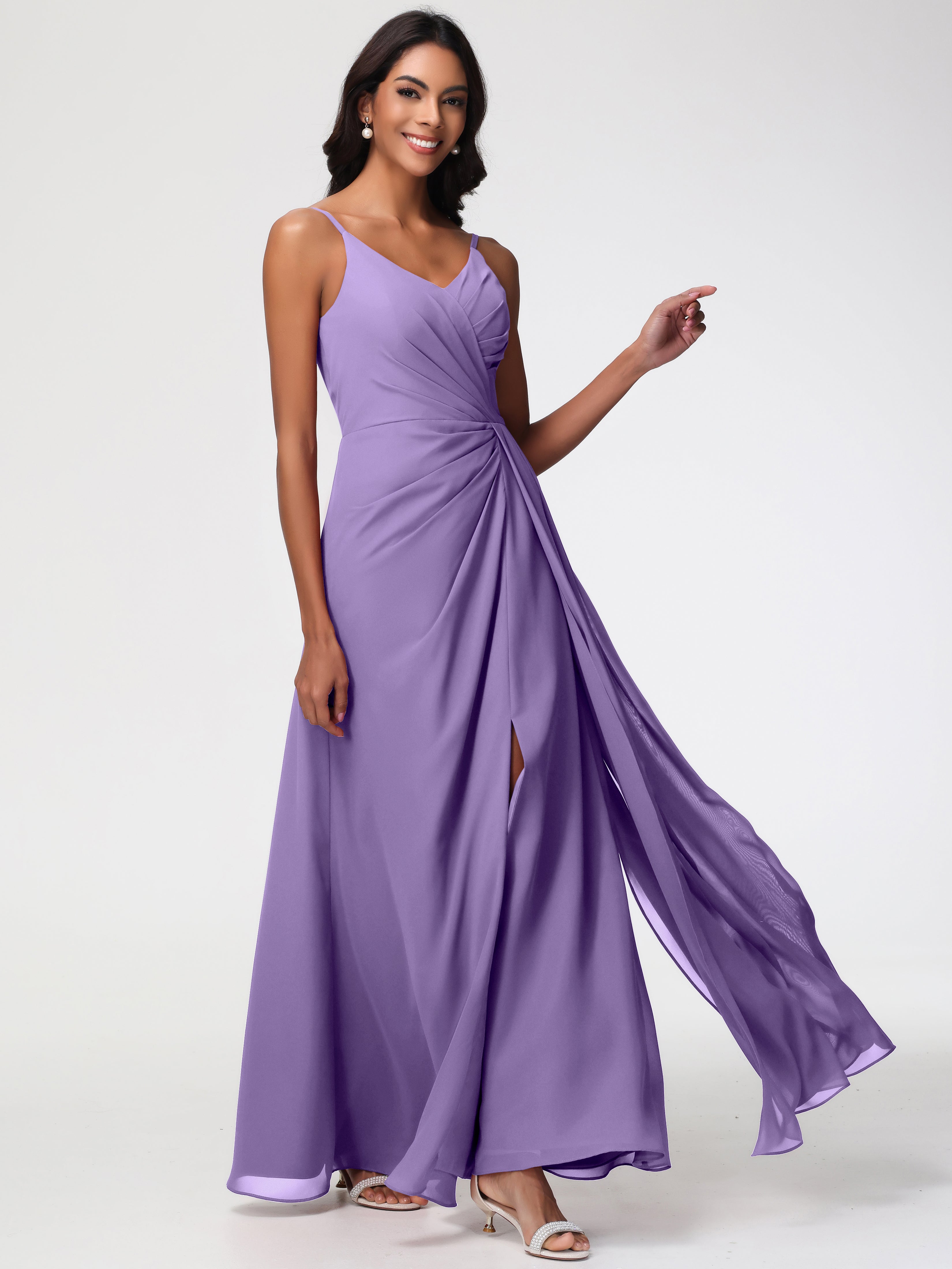 A-Line V-Neck Sleeveless Spaghetti Straps Pleats Chiffon Bridesmaid Dresses With Split (Copy)
