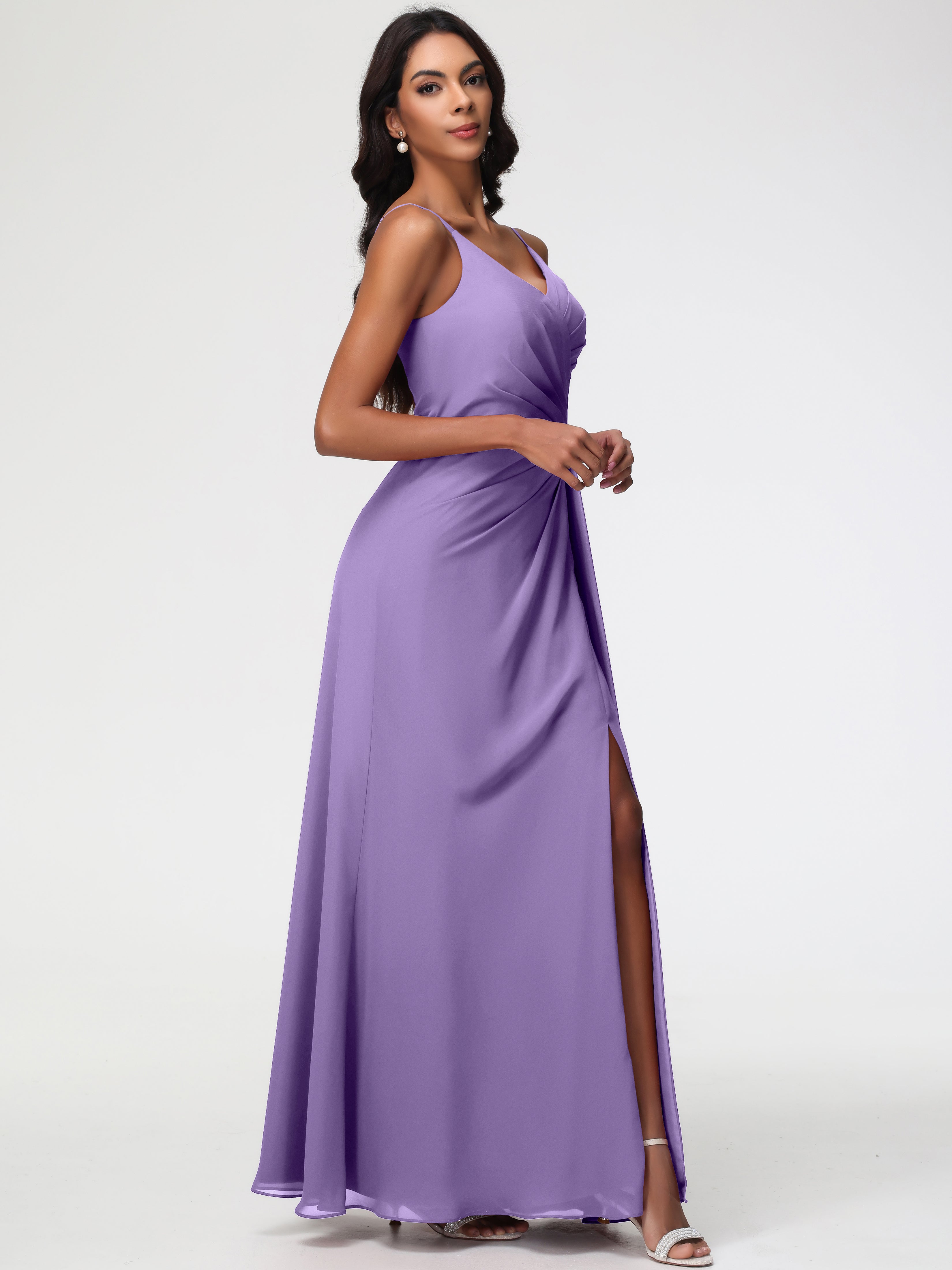 A-Line V-Neck Sleeveless Spaghetti Straps Pleats Chiffon Bridesmaid Dresses With Split (Copy)