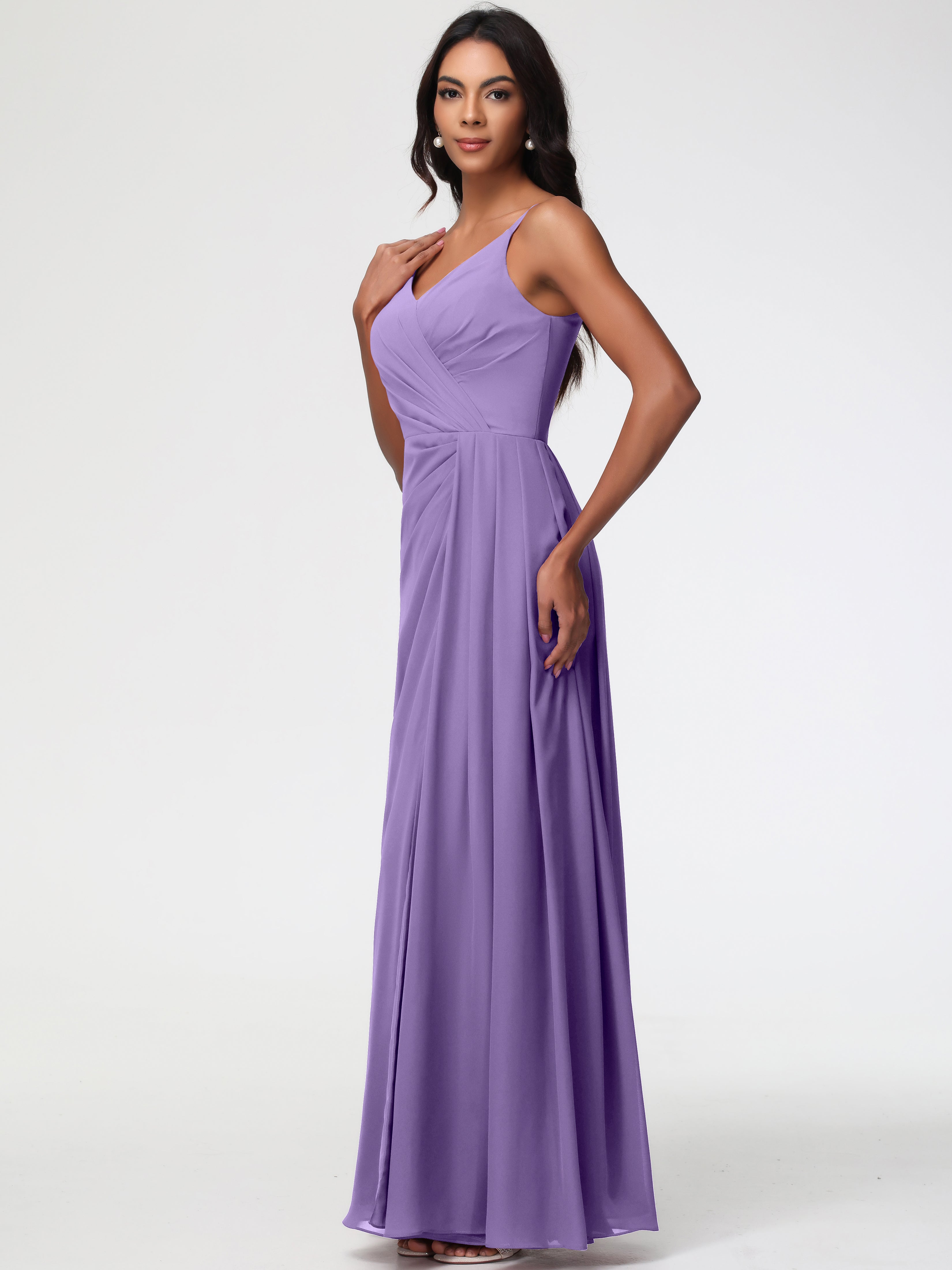 A-Line V-Neck Sleeveless Spaghetti Straps Pleats Chiffon Bridesmaid Dresses With Split (Copy)