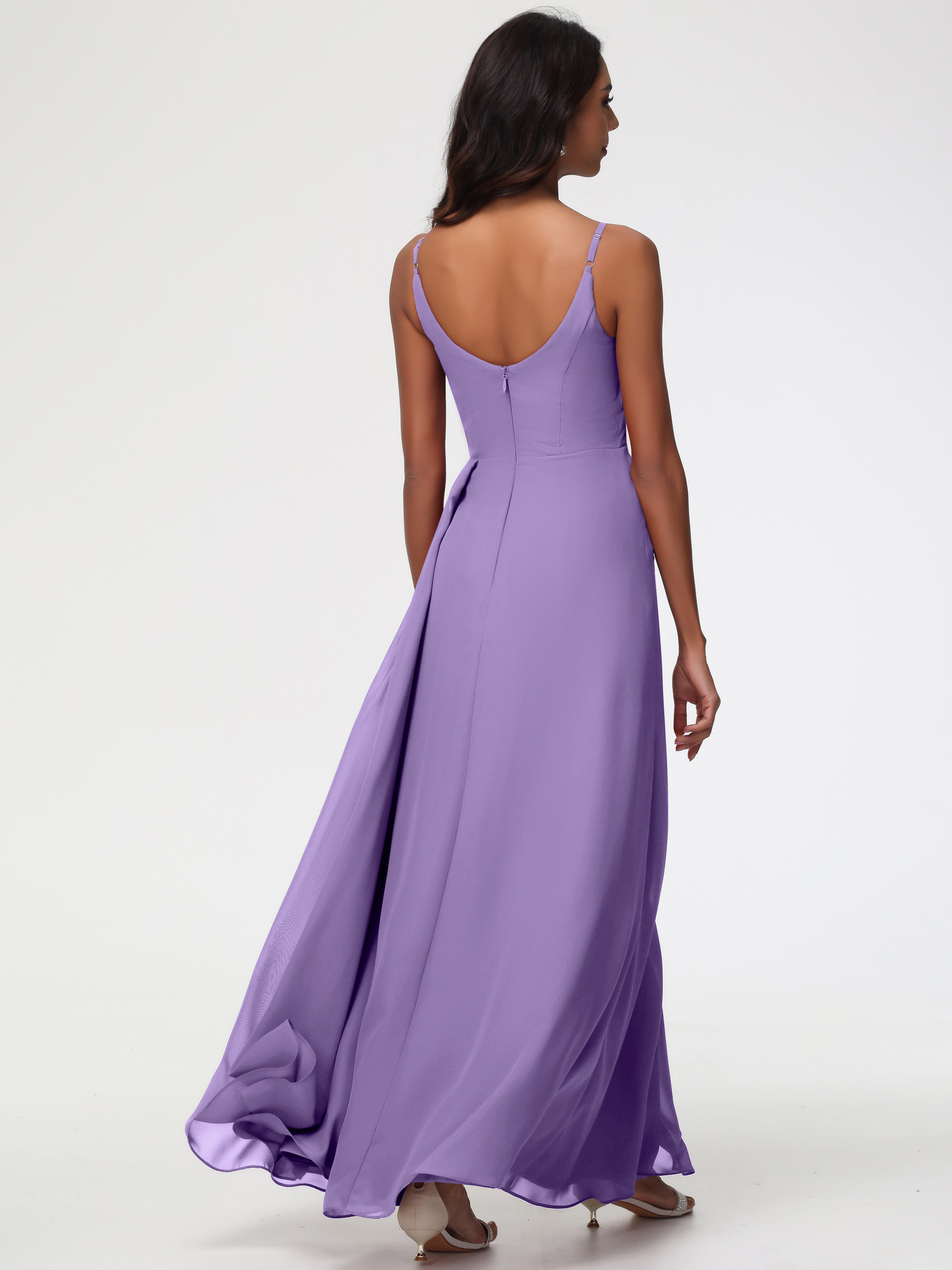 A-Line V-Neck Sleeveless Spaghetti Straps Pleats Chiffon Bridesmaid Dresses With Split (Copy)