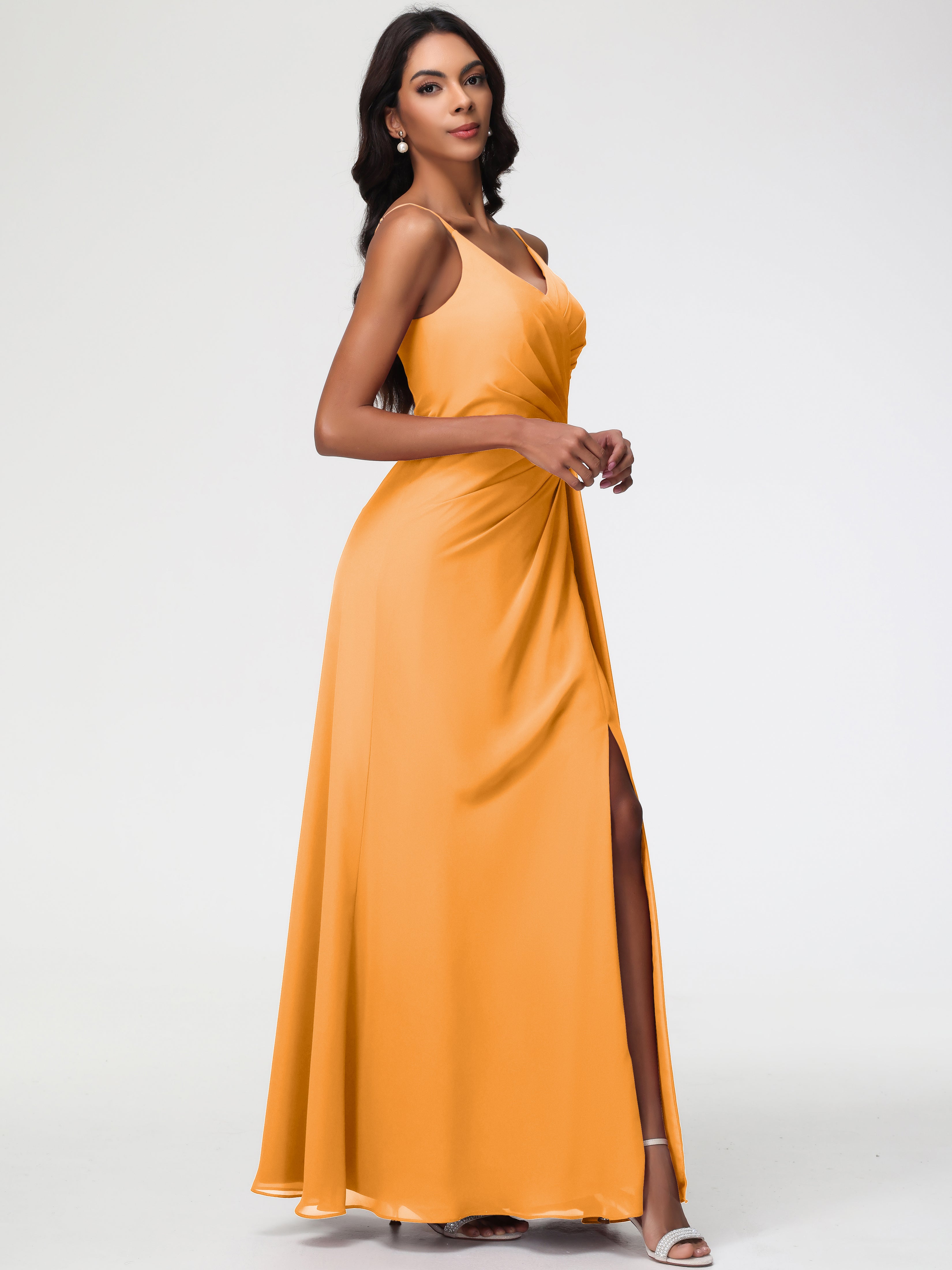 A-Line V-Neck Sleeveless Spaghetti Straps Pleats Chiffon Bridesmaid Dresses With Split (Copy)