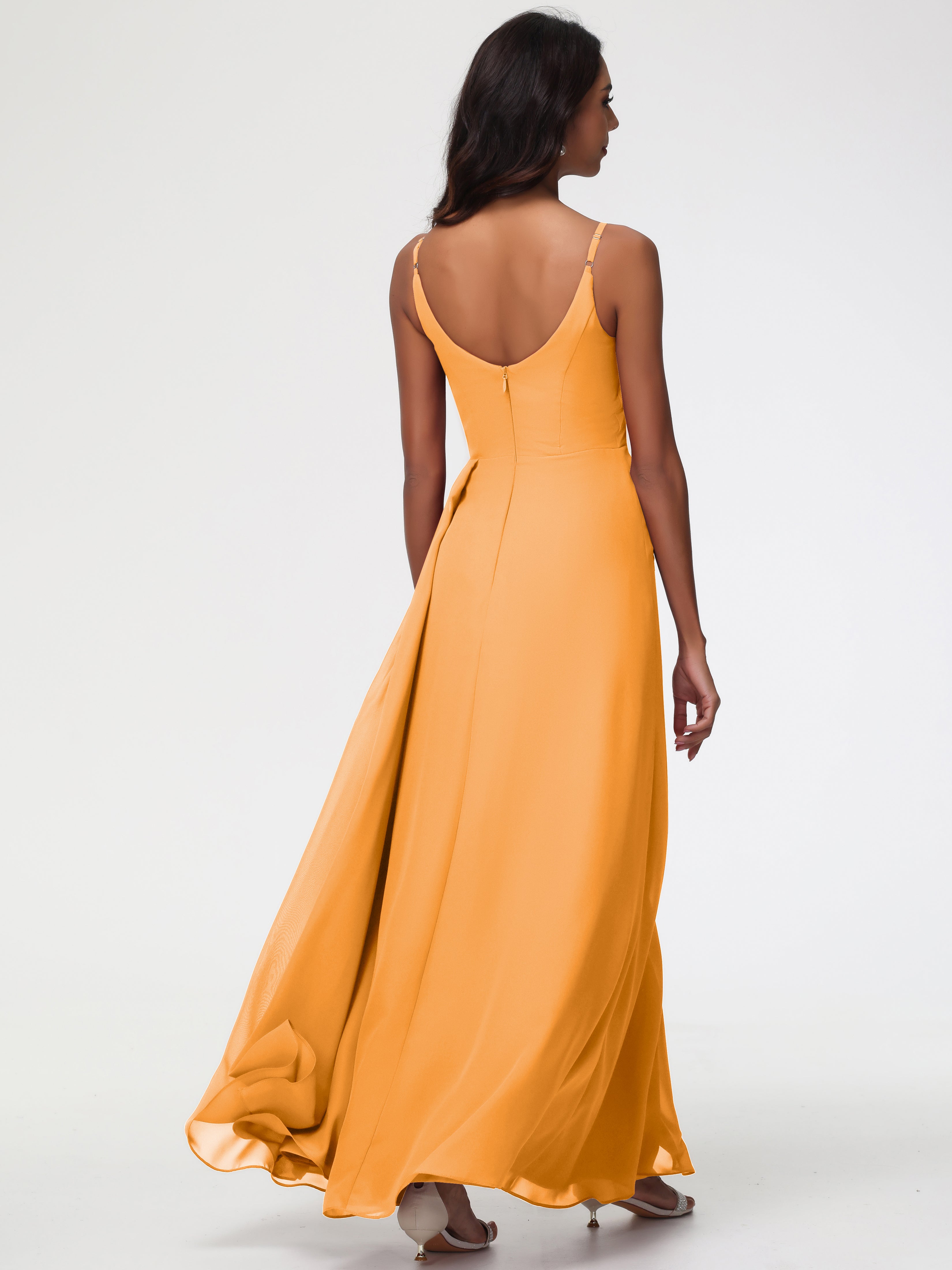 A-Line V-Neck Sleeveless Spaghetti Straps Pleats Chiffon Bridesmaid Dresses With Split (Copy)