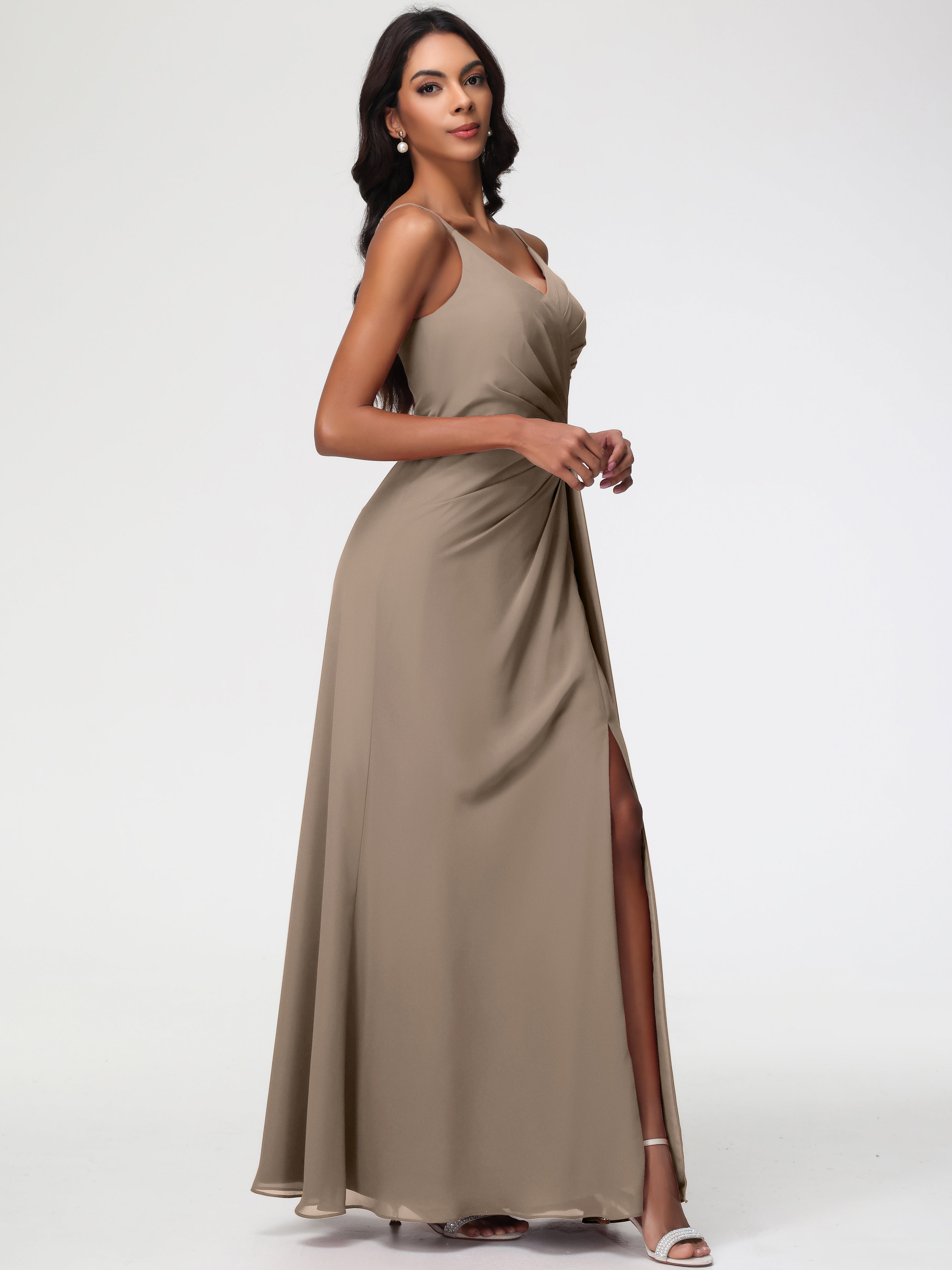 A-Line V-Neck Sleeveless Spaghetti Straps Pleats Chiffon Bridesmaid Dresses With Split (Copy)