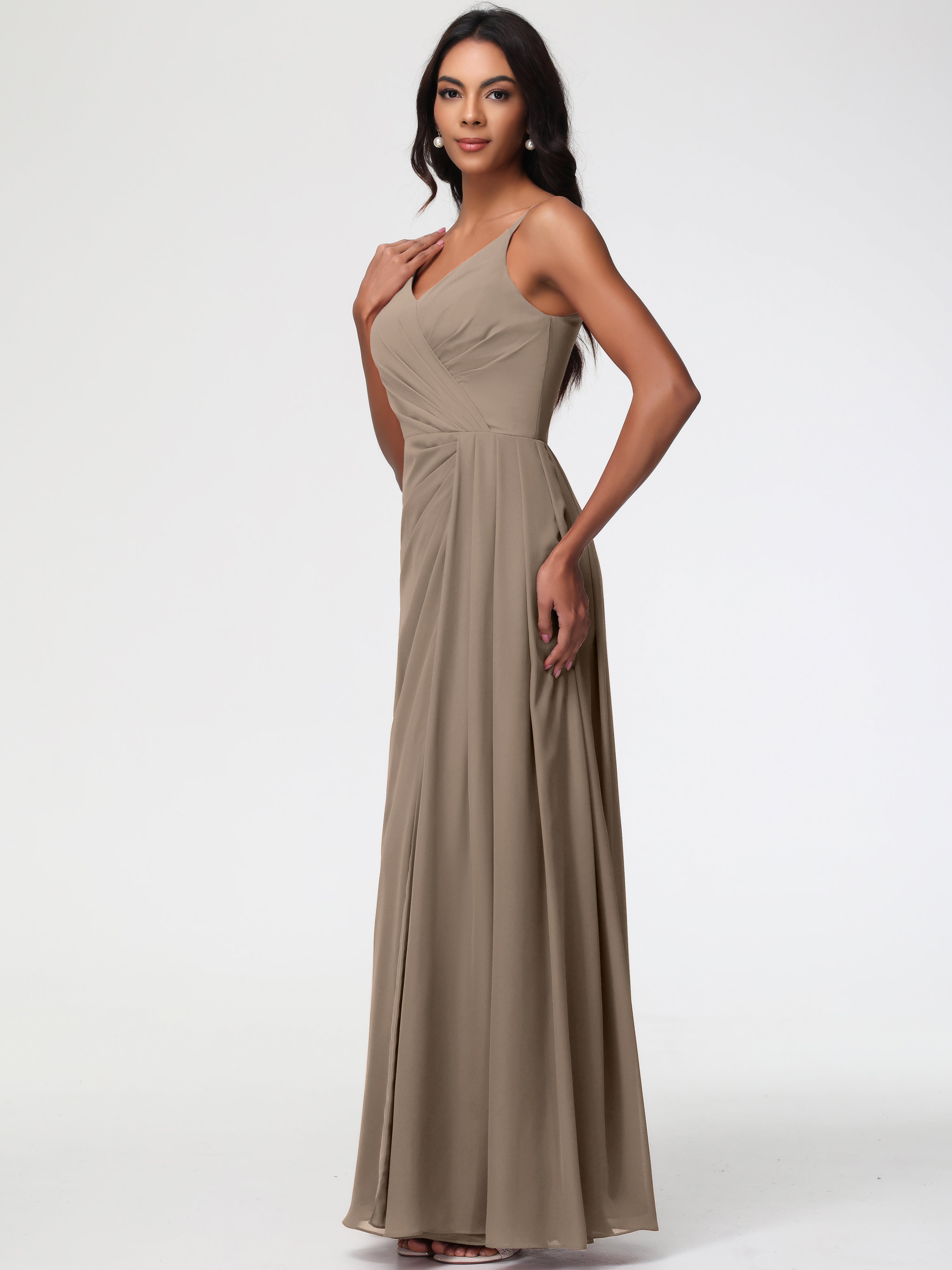 A-Line V-Neck Sleeveless Spaghetti Straps Pleats Chiffon Bridesmaid Dresses With Split (Copy)