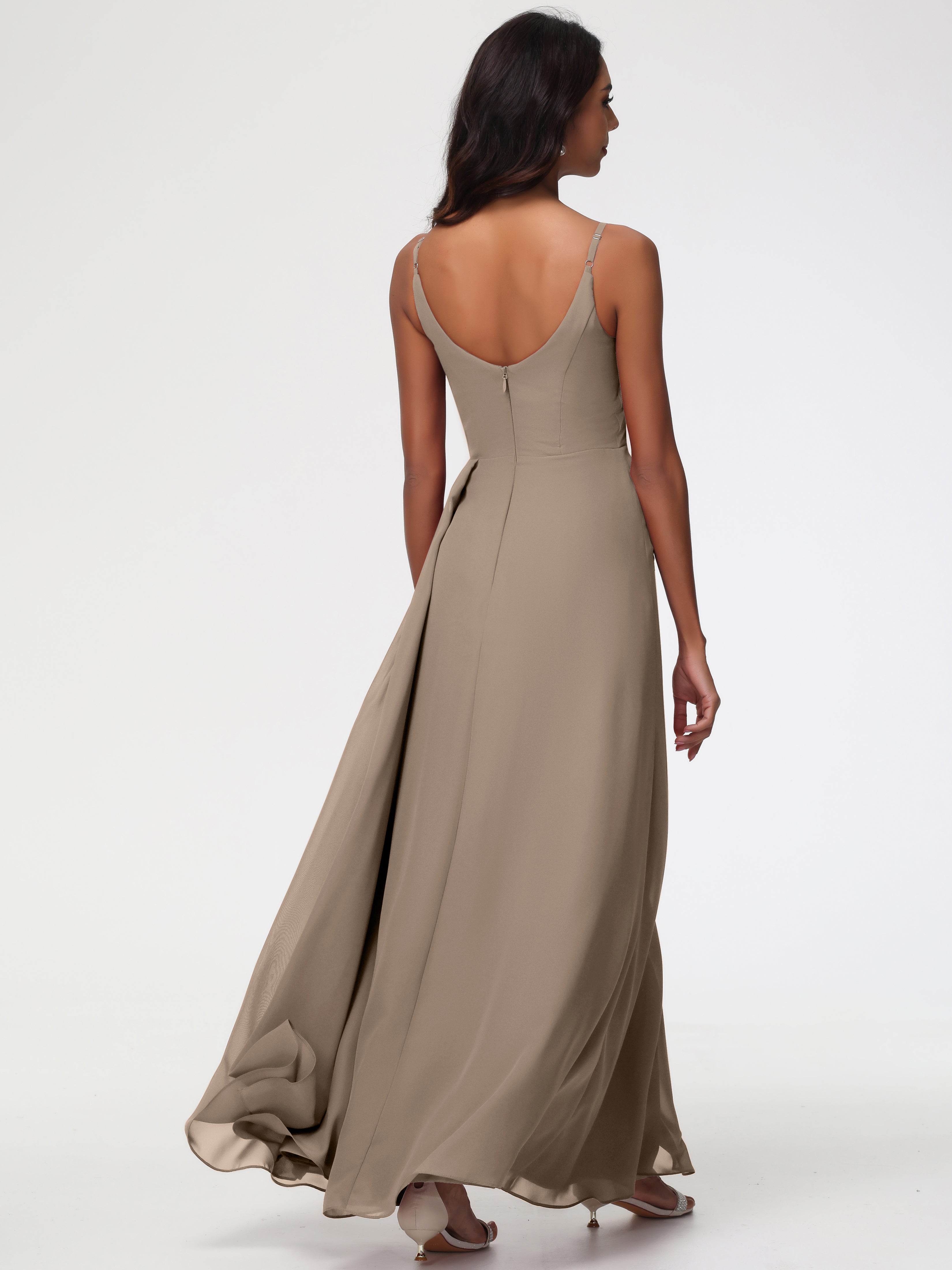 A-Line V-Neck Sleeveless Spaghetti Straps Pleats Chiffon Bridesmaid Dresses With Split (Copy)