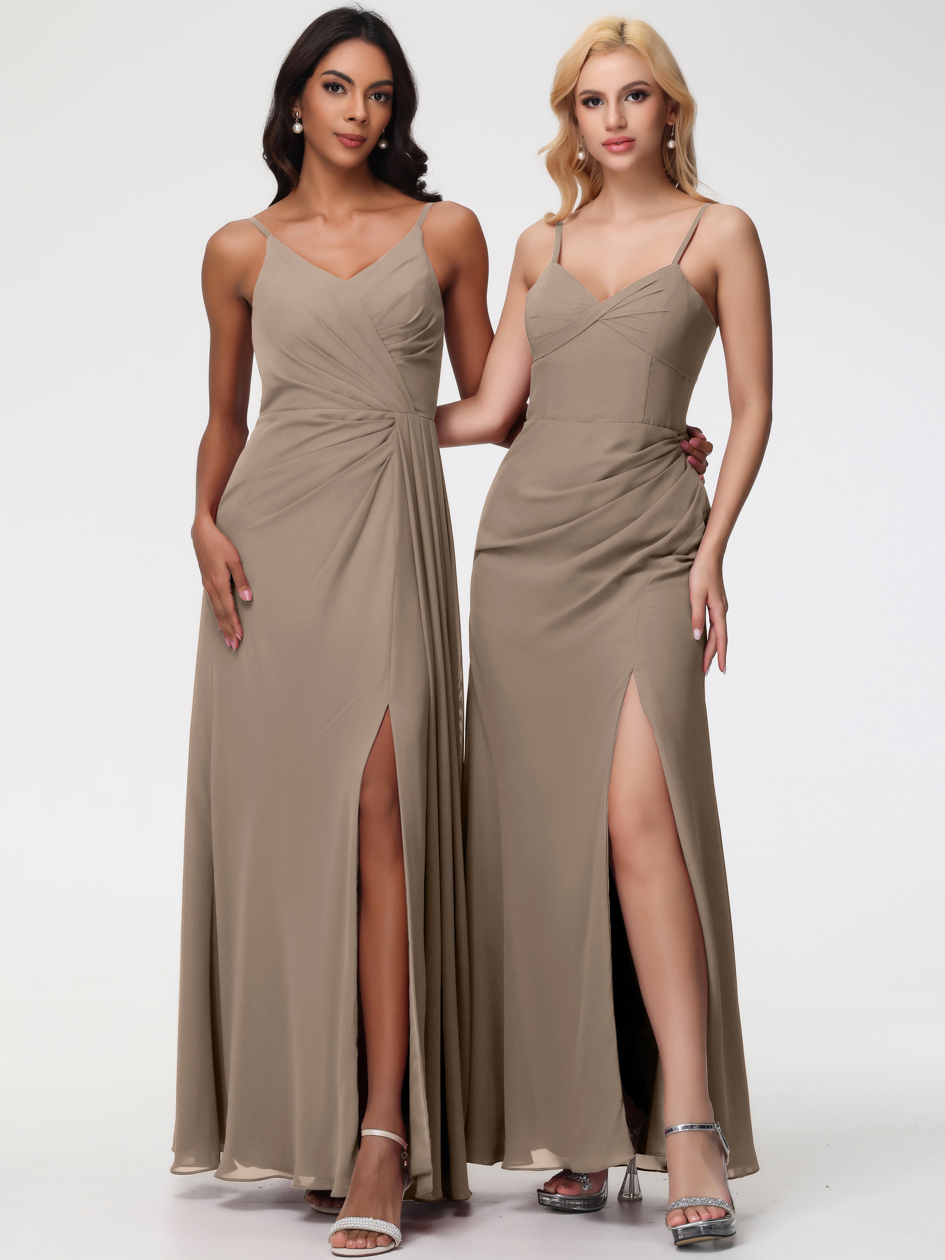 A-Line V-Neck Sleeveless Spaghetti Straps Pleats Chiffon Bridesmaid Dresses With Split (Copy)