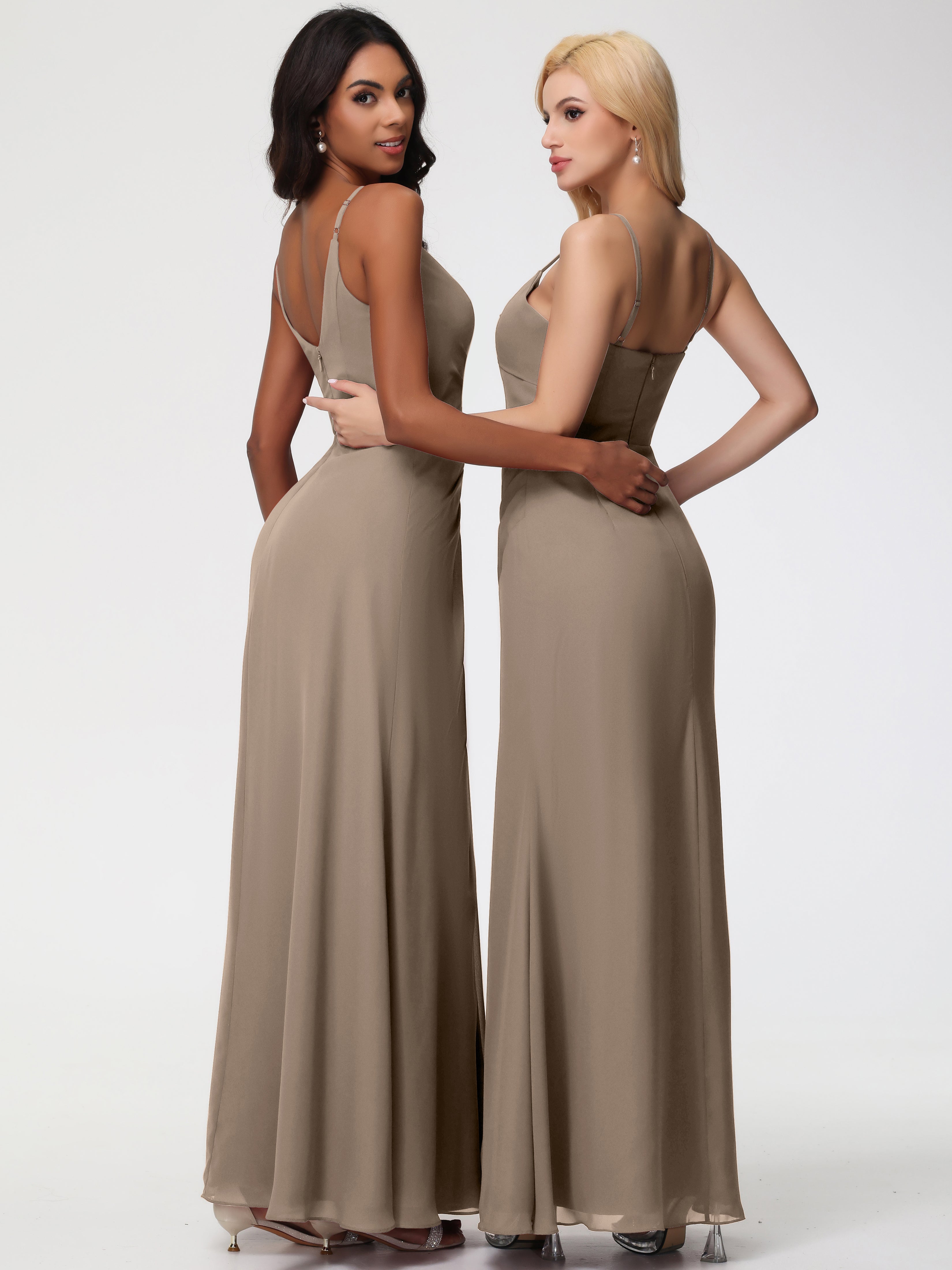 A-Line V-Neck Sleeveless Spaghetti Straps Pleats Chiffon Bridesmaid Dresses With Split (Copy)