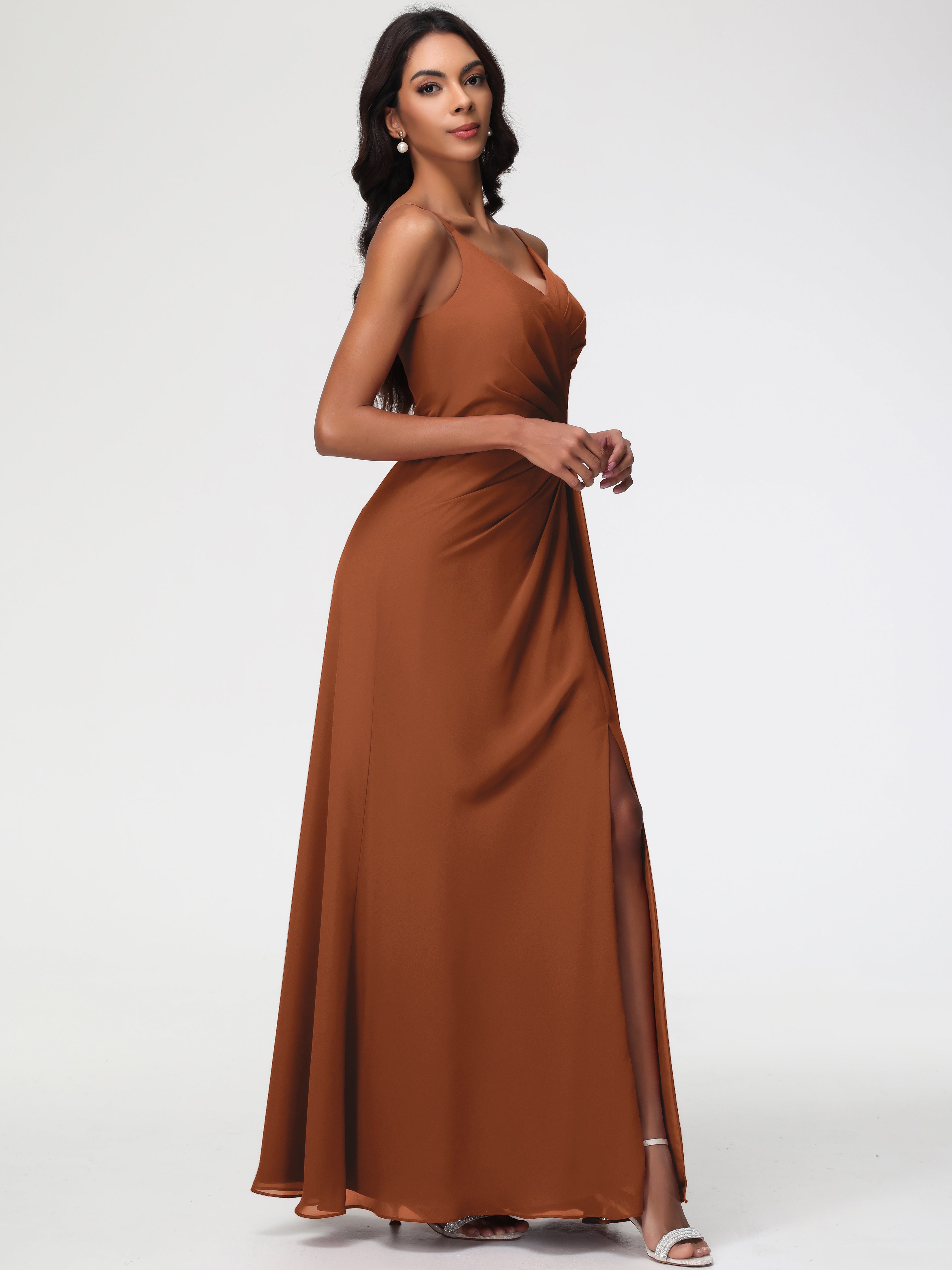 A-Line V-Neck Sleeveless Spaghetti Straps Pleats Chiffon Bridesmaid Dresses With Split (Copy)