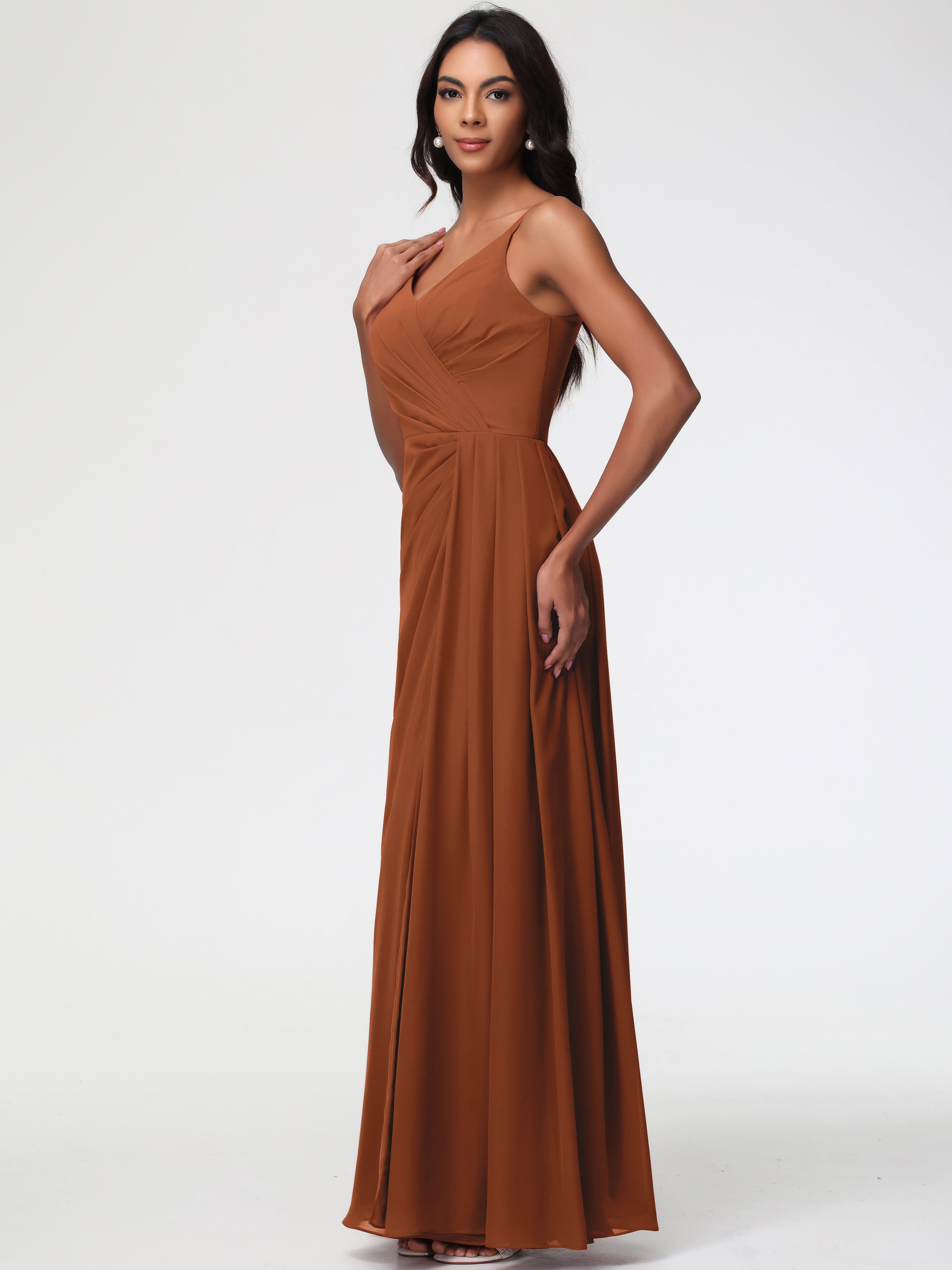 A-Line V-Neck Sleeveless Spaghetti Straps Pleats Chiffon Bridesmaid Dresses With Split (Copy)