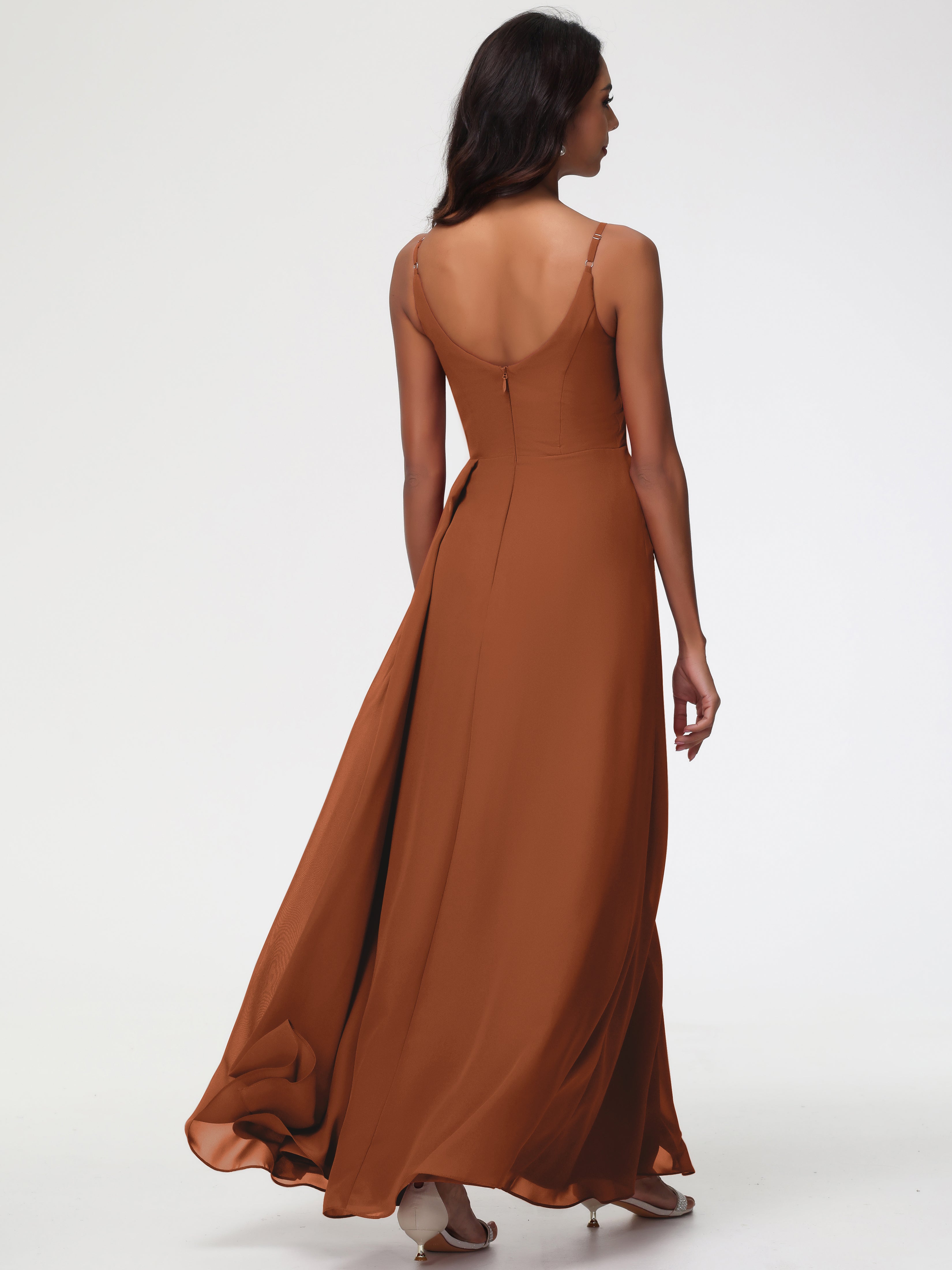 A-Line V-Neck Sleeveless Spaghetti Straps Pleats Chiffon Bridesmaid Dresses With Split (Copy)