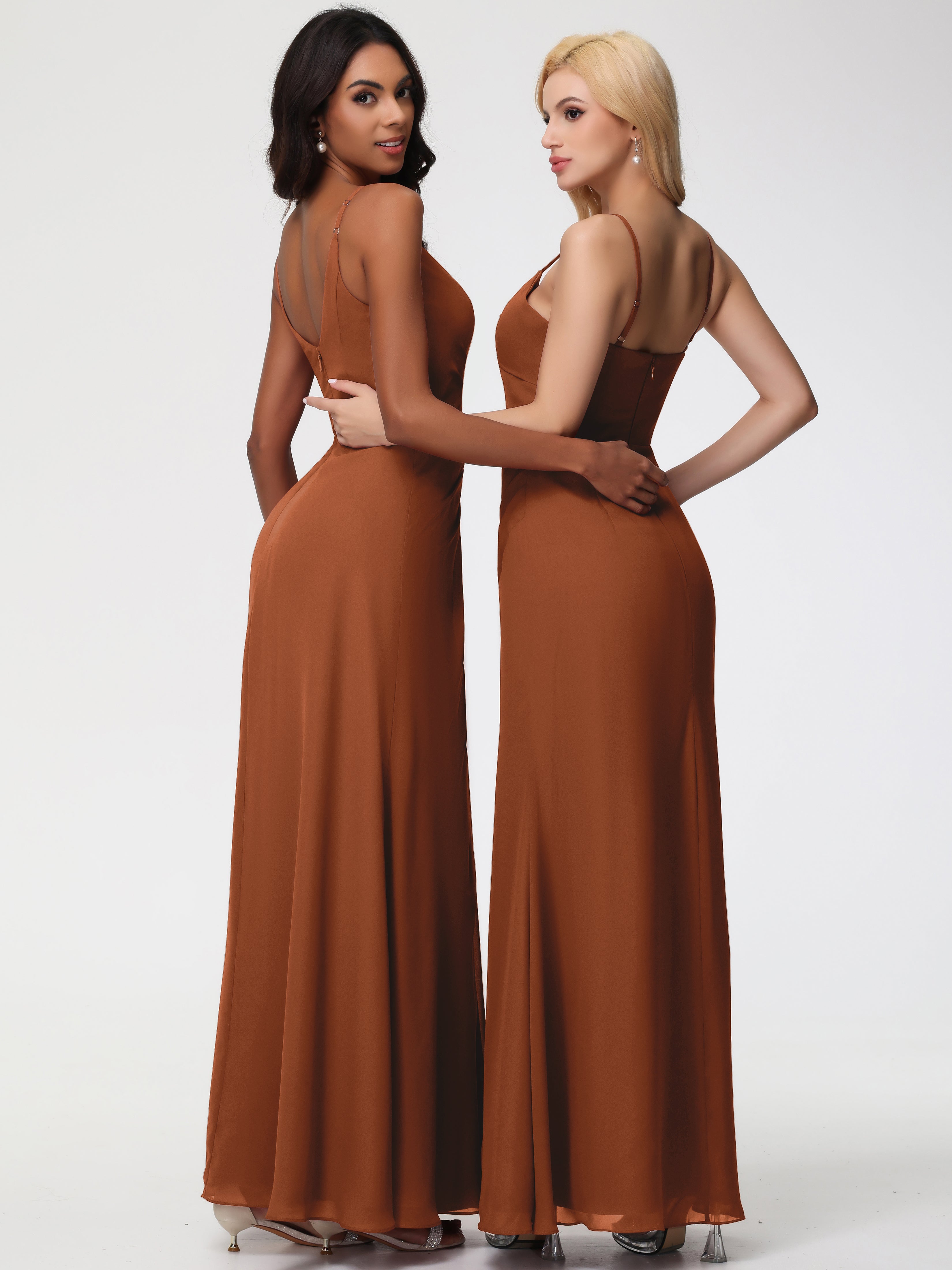 A-Line V-Neck Sleeveless Spaghetti Straps Pleats Chiffon Bridesmaid Dresses With Split (Copy)
