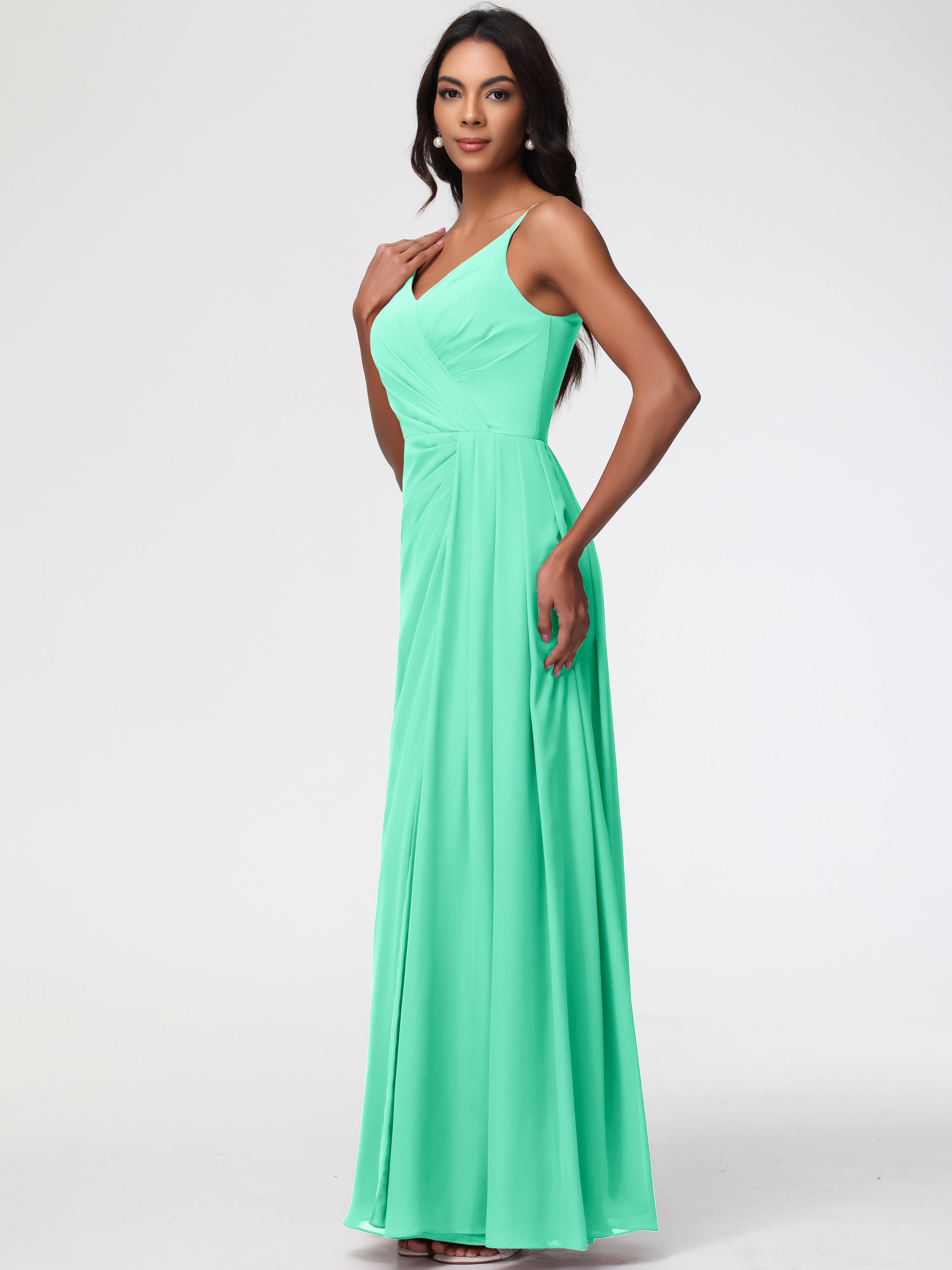 A-Line V-Neck Sleeveless Spaghetti Straps Pleats Chiffon Bridesmaid Dresses With Split (Copy)
