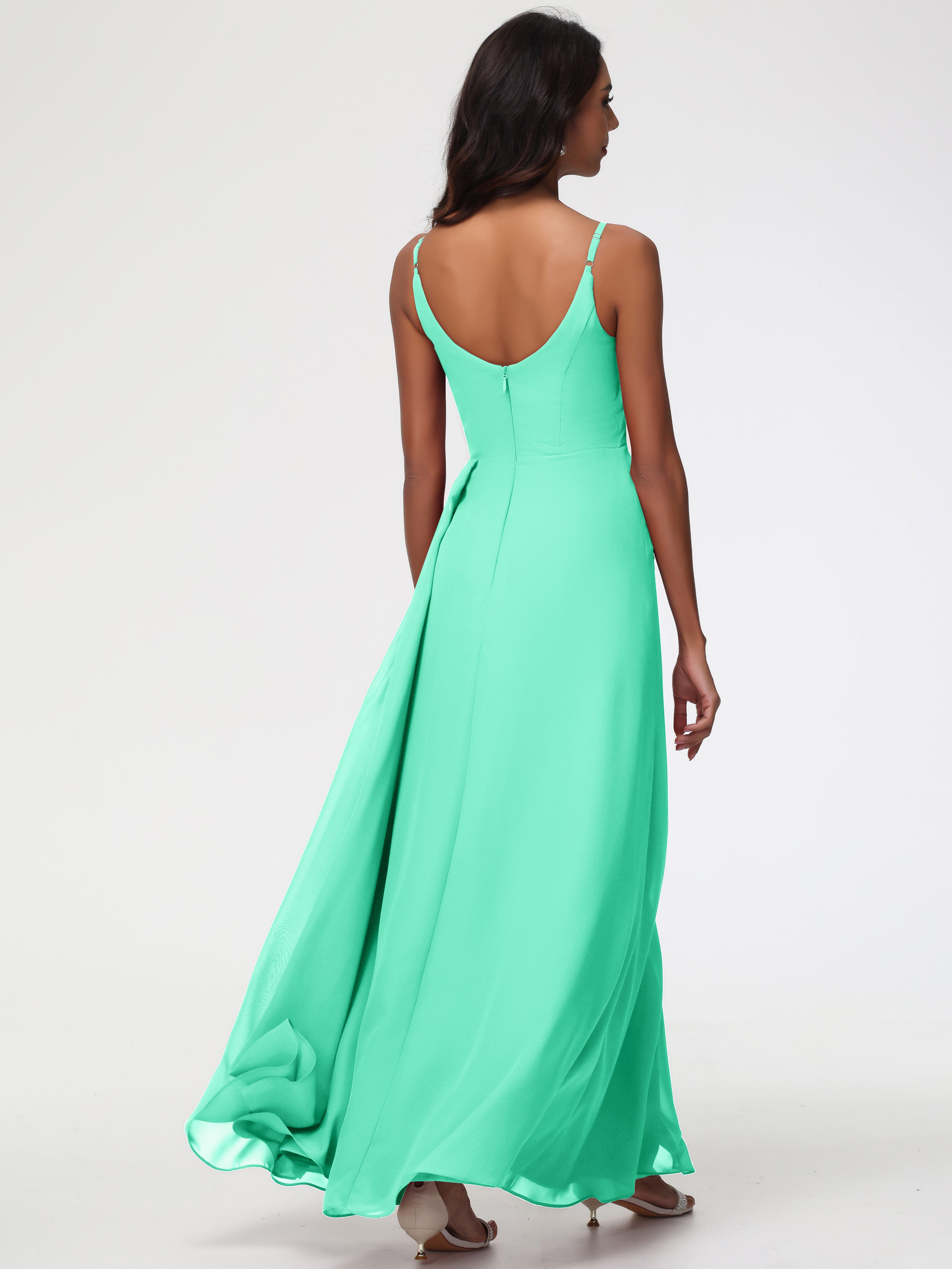 A-Line V-Neck Sleeveless Spaghetti Straps Pleats Chiffon Bridesmaid Dresses With Split (Copy)