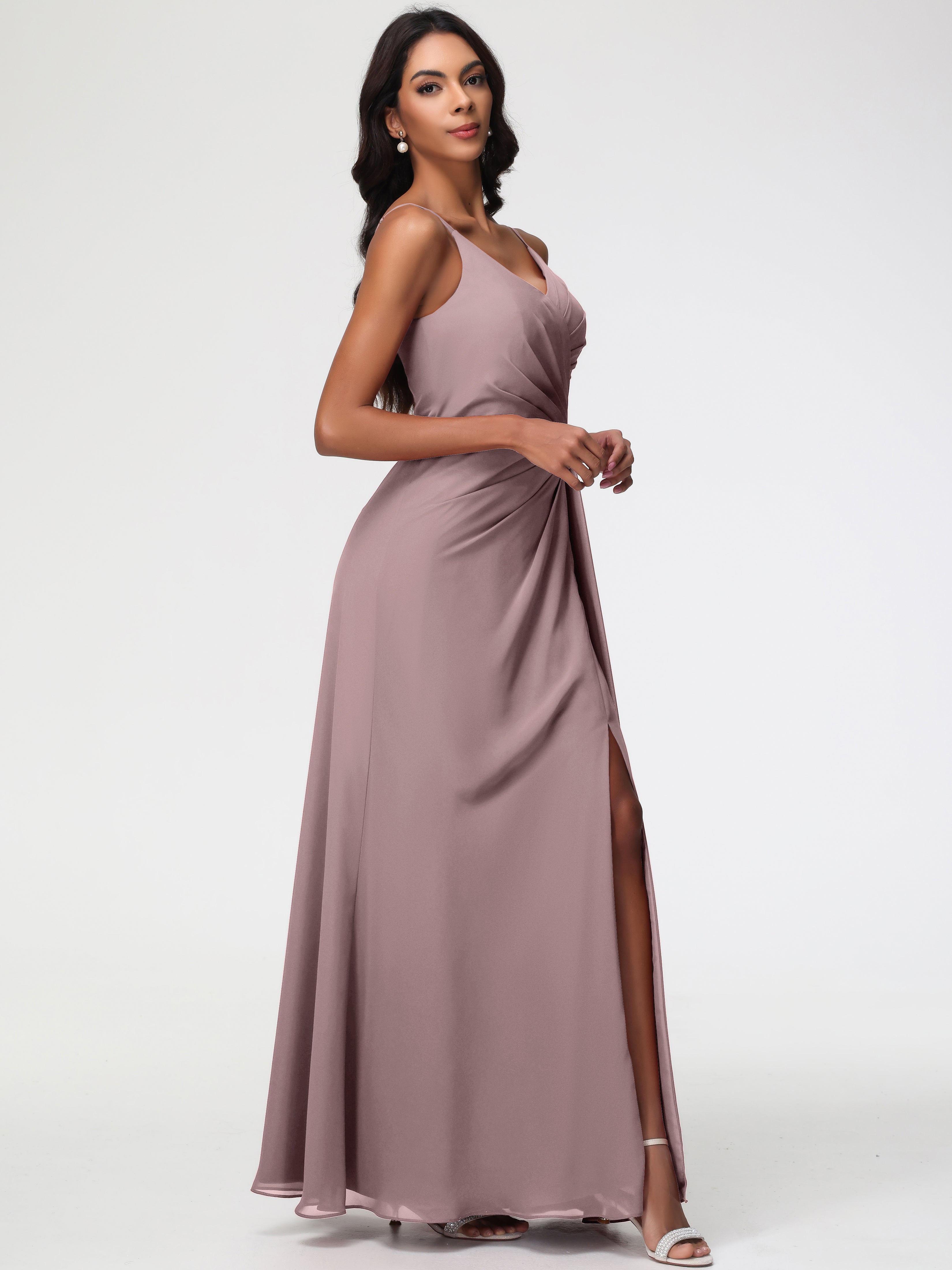 A-Line V-Neck Sleeveless Spaghetti Straps Pleats Chiffon Bridesmaid Dresses With Split (Copy)