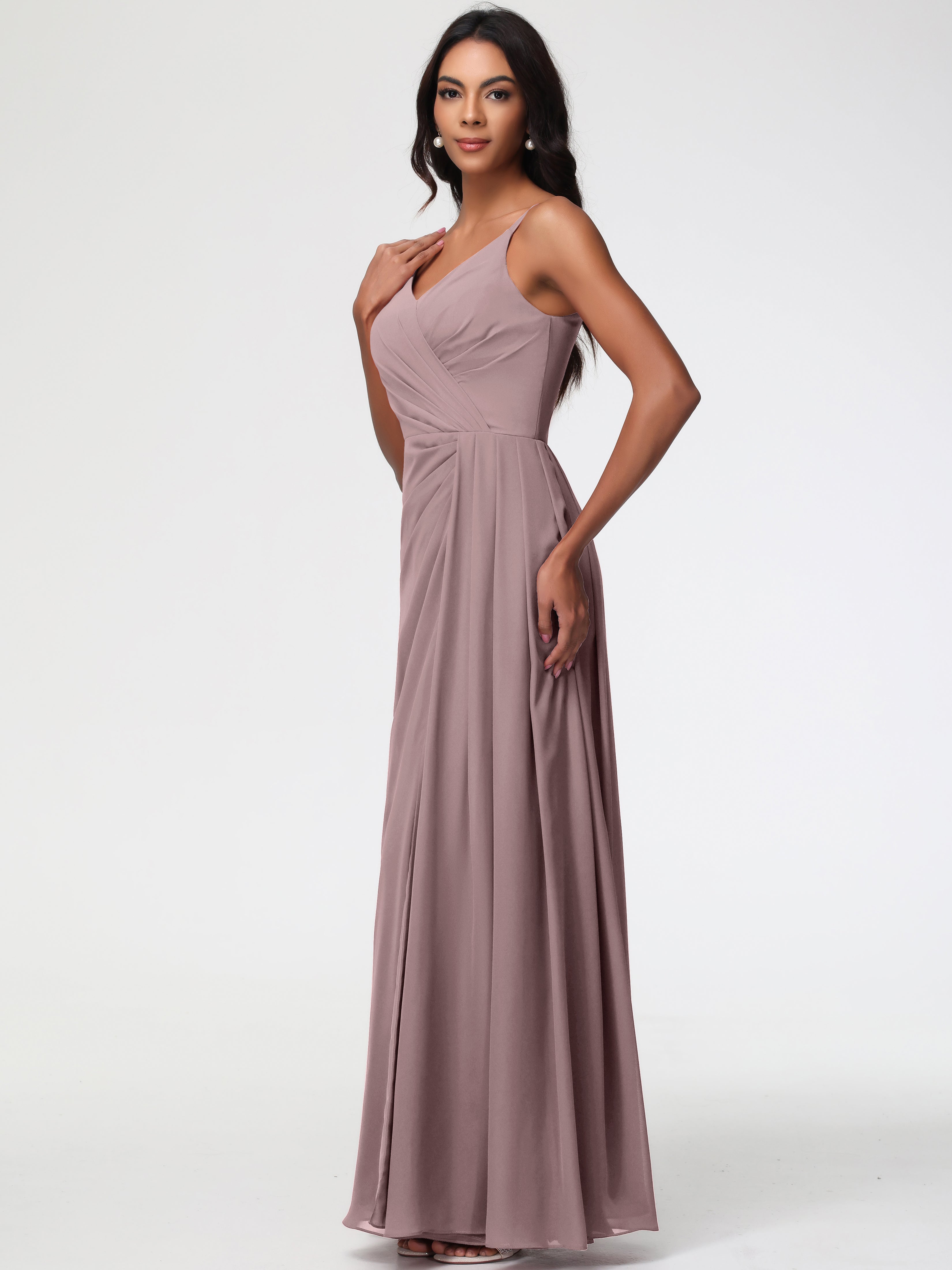 A-Line V-Neck Sleeveless Spaghetti Straps Pleats Chiffon Bridesmaid Dresses With Split (Copy)