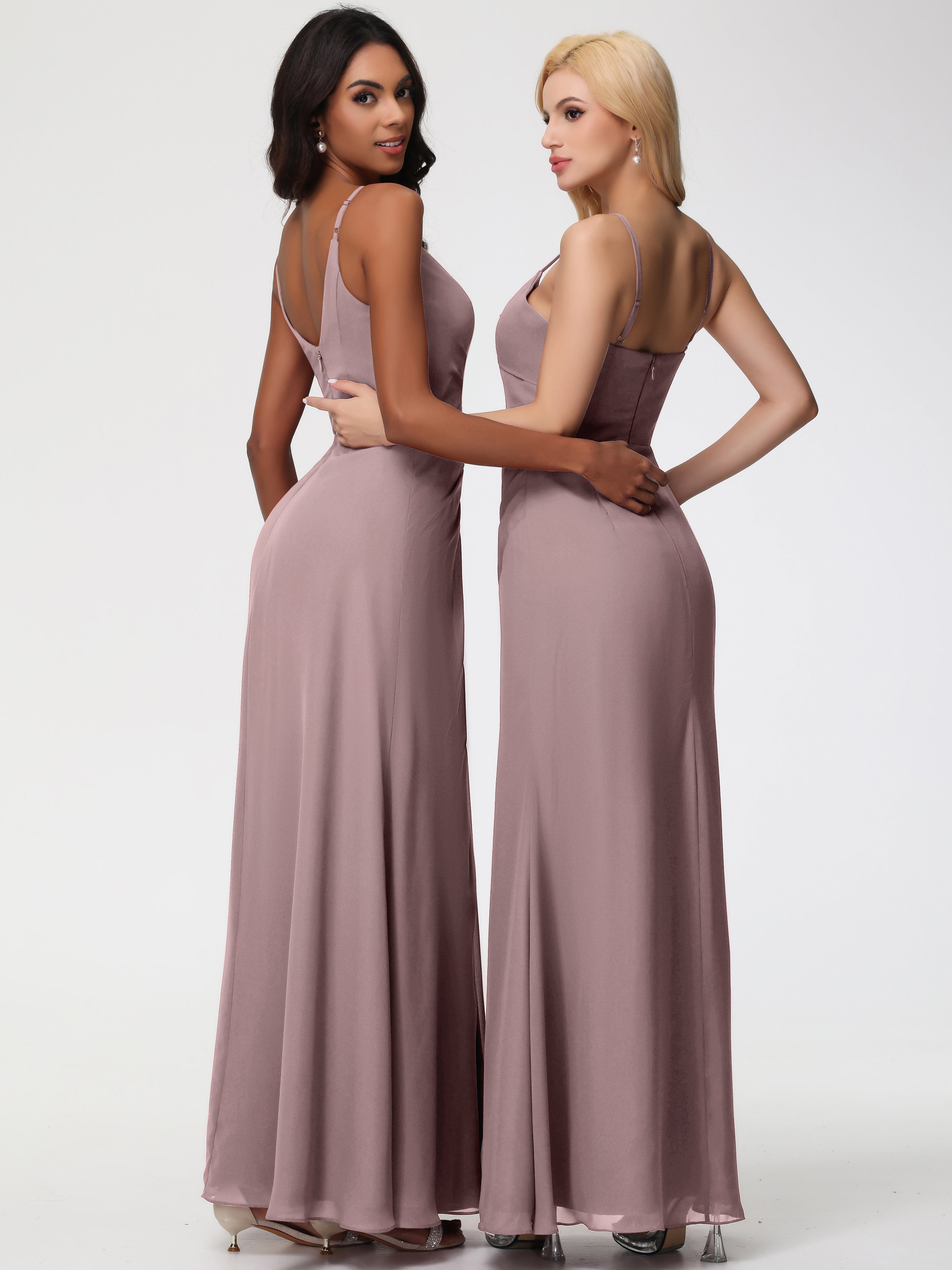 A-Line V-Neck Sleeveless Spaghetti Straps Pleats Chiffon Bridesmaid Dresses With Split (Copy)