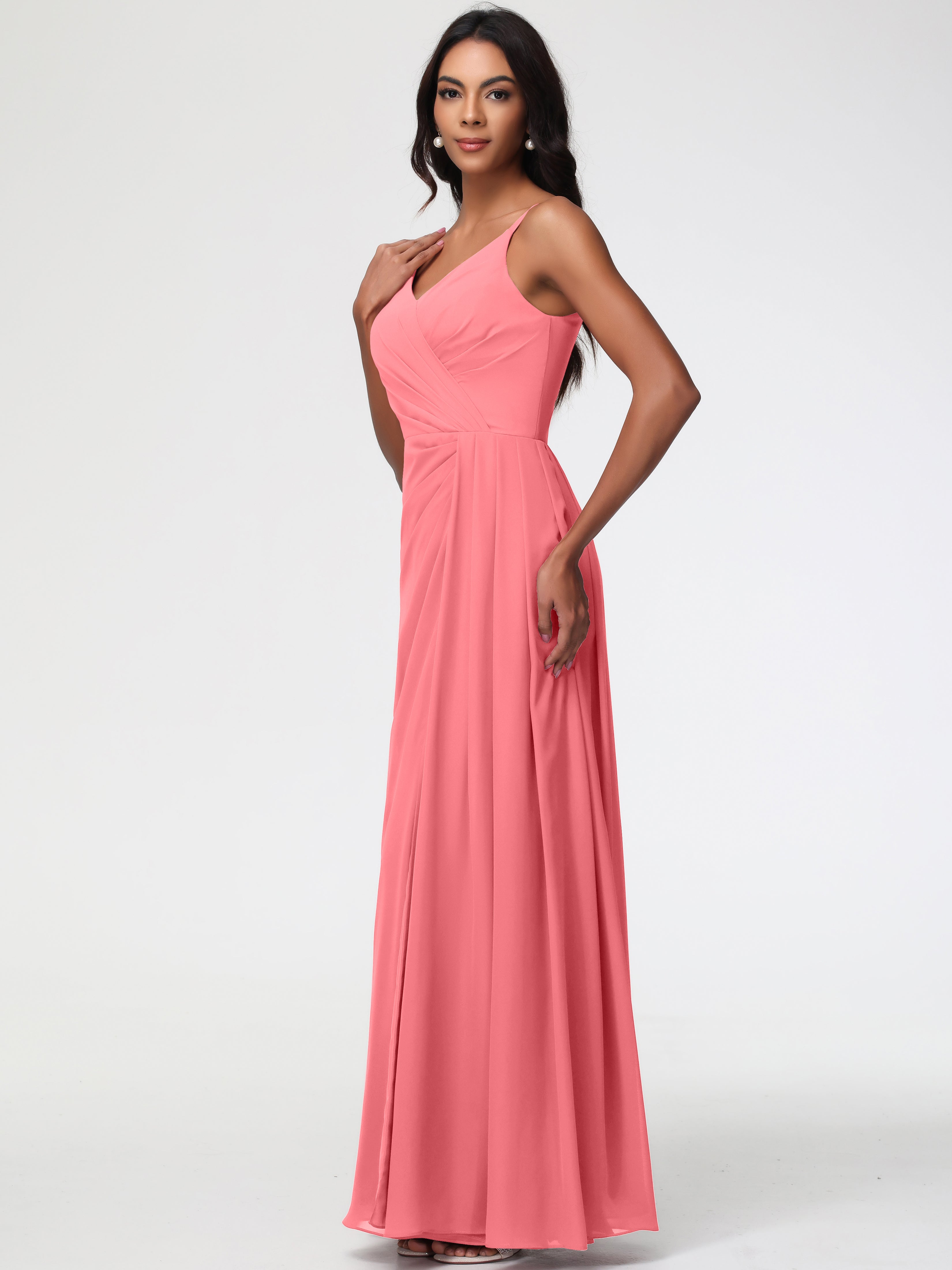 A-Line V-Neck Sleeveless Spaghetti Straps Pleats Chiffon Bridesmaid Dresses With Split (Copy)