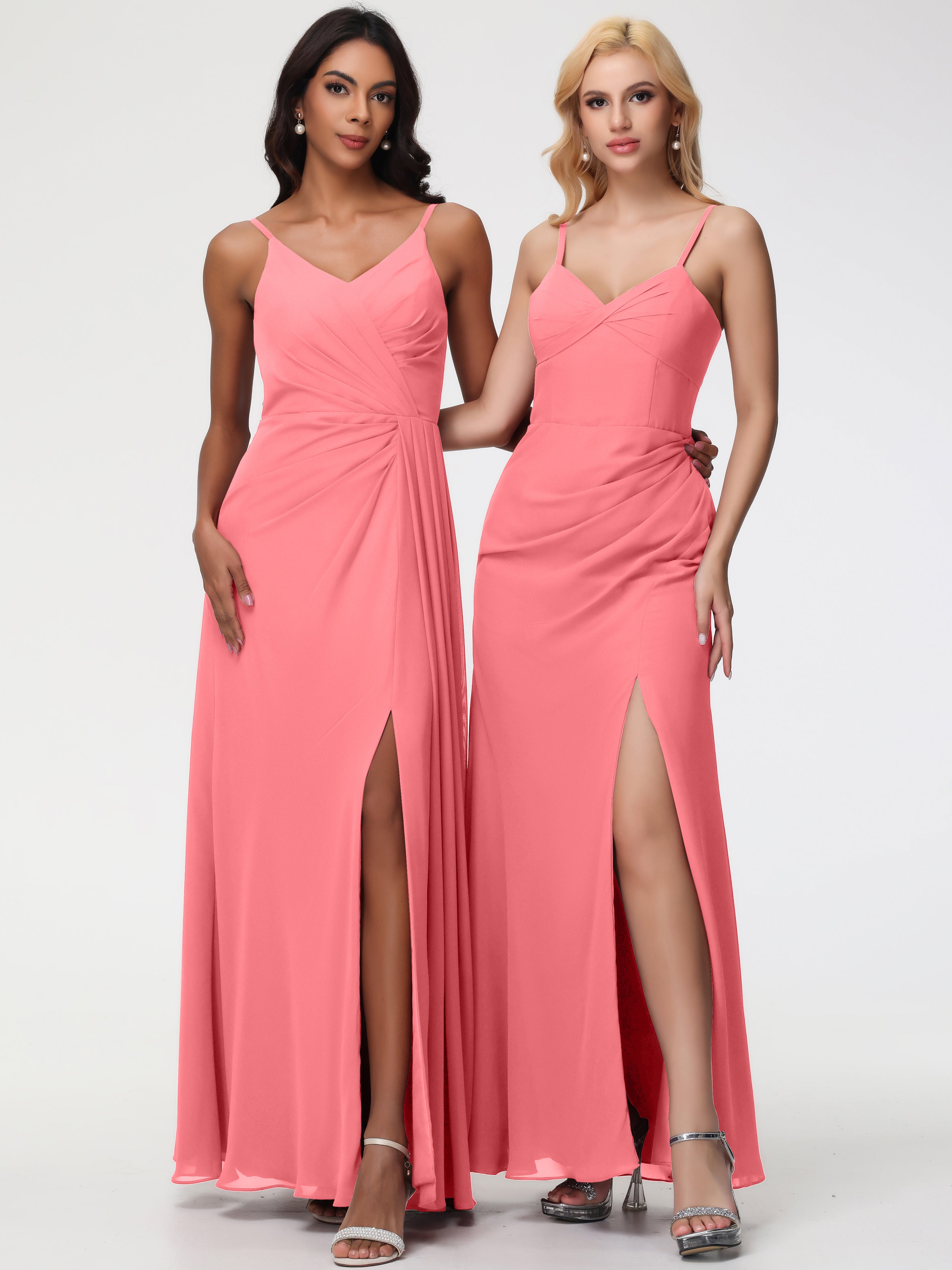 A-Line V-Neck Sleeveless Spaghetti Straps Pleats Chiffon Bridesmaid Dresses With Split (Copy)
