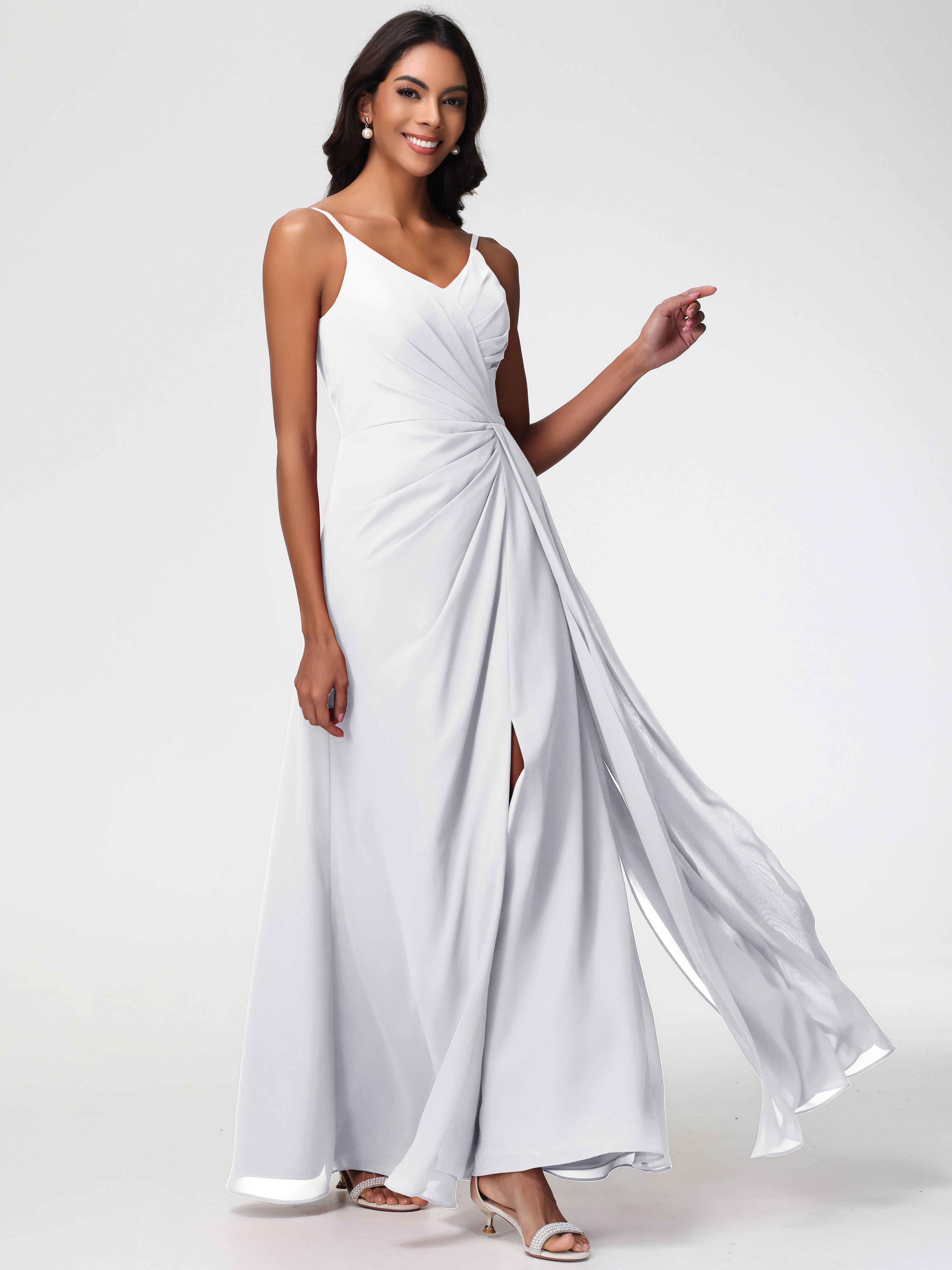 A-Line V-Neck Sleeveless Spaghetti Straps Pleats Chiffon Bridesmaid Dresses With Split (Copy)