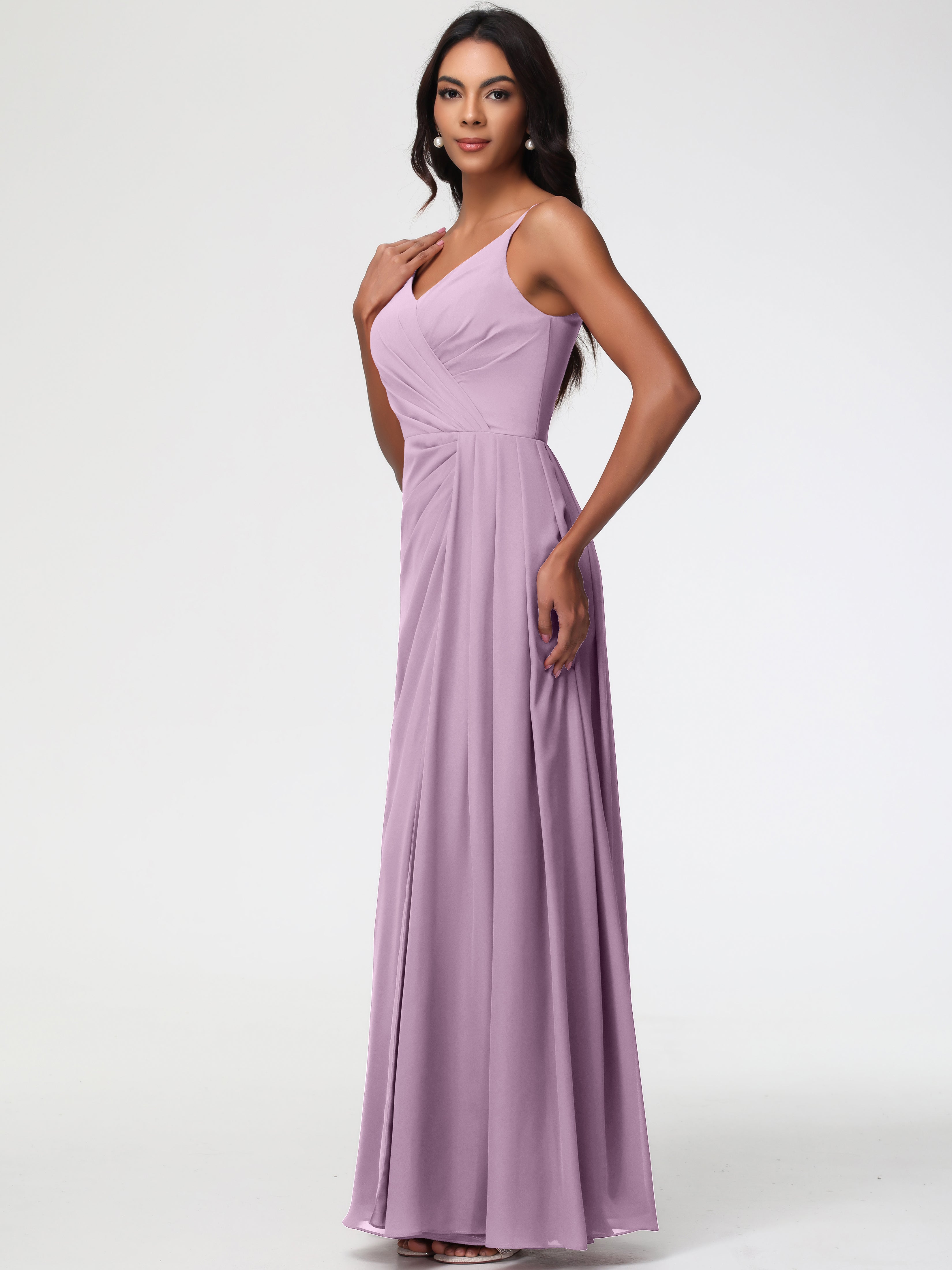 A-Line V-Neck Sleeveless Spaghetti Straps Pleats Chiffon Bridesmaid Dresses With Split (Copy)