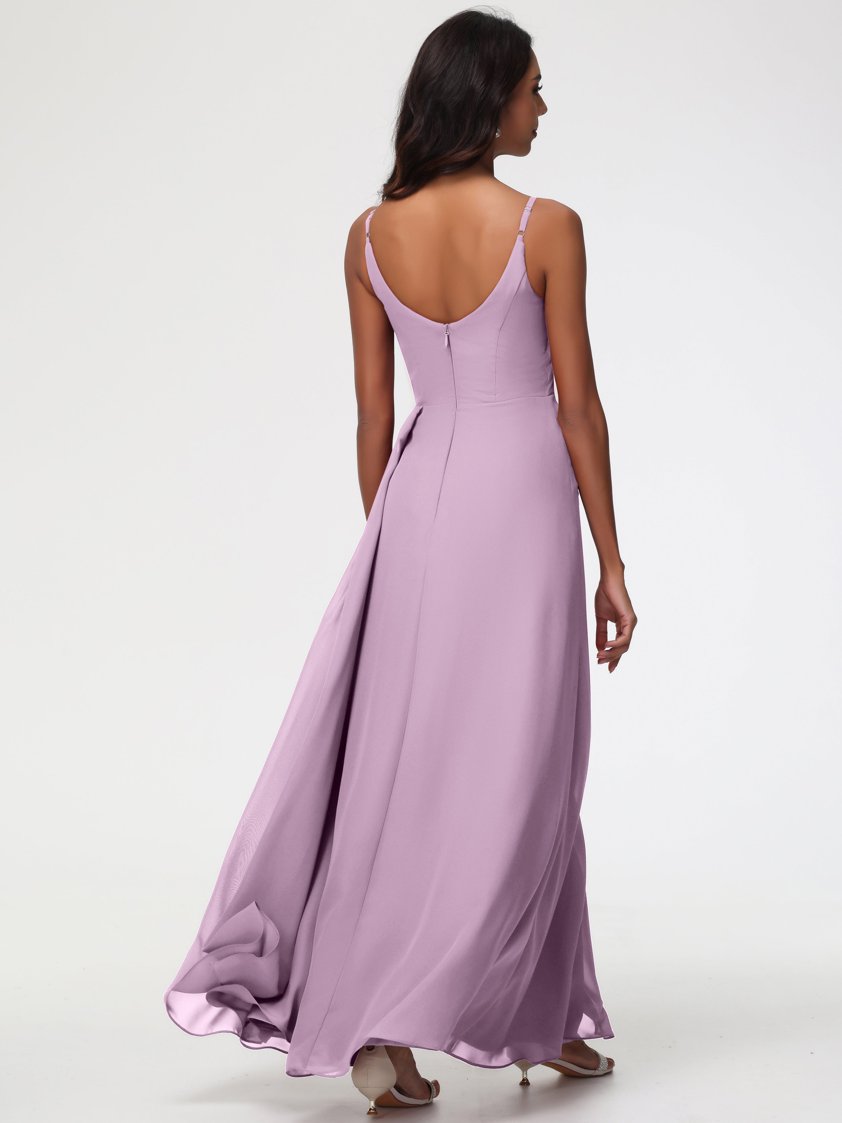 A-Line V-Neck Sleeveless Spaghetti Straps Pleats Chiffon Bridesmaid Dresses With Split (Copy)