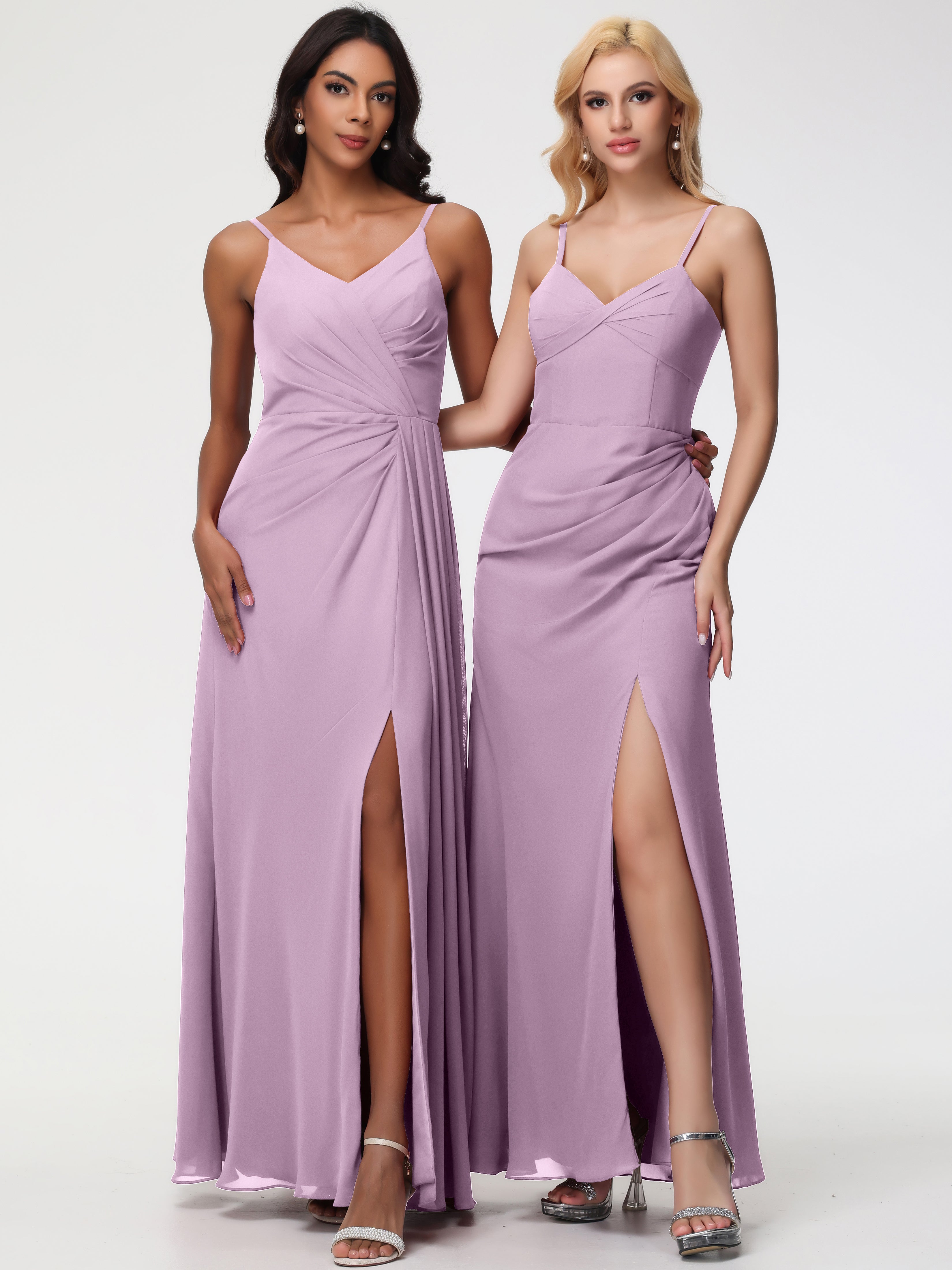 A-Line V-Neck Sleeveless Spaghetti Straps Pleats Chiffon Bridesmaid Dresses With Split (Copy)