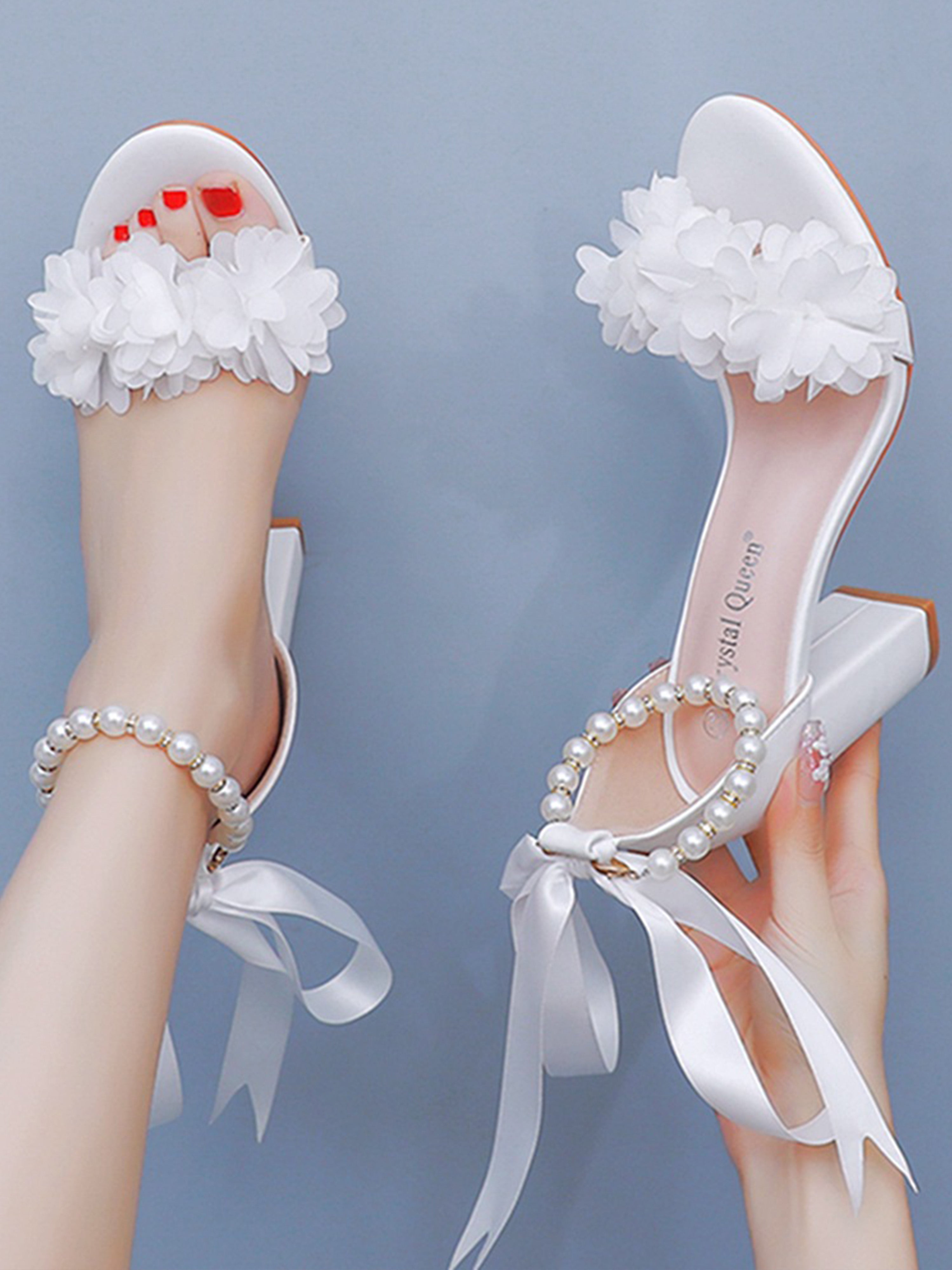 Flower White Sandals Women Wedding Shoes