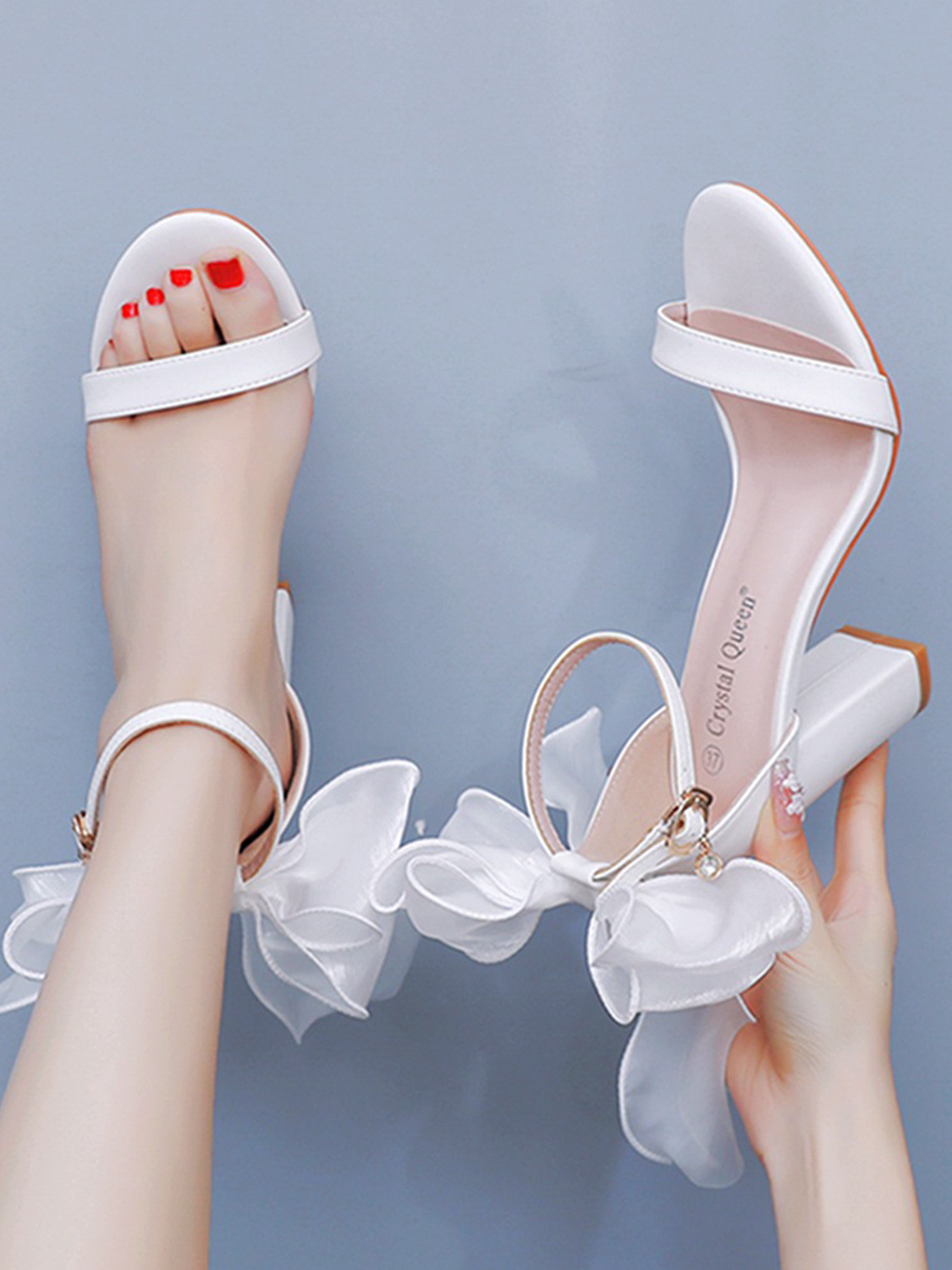 White Tuxedo Bow Sandals Women Wedding Shoes