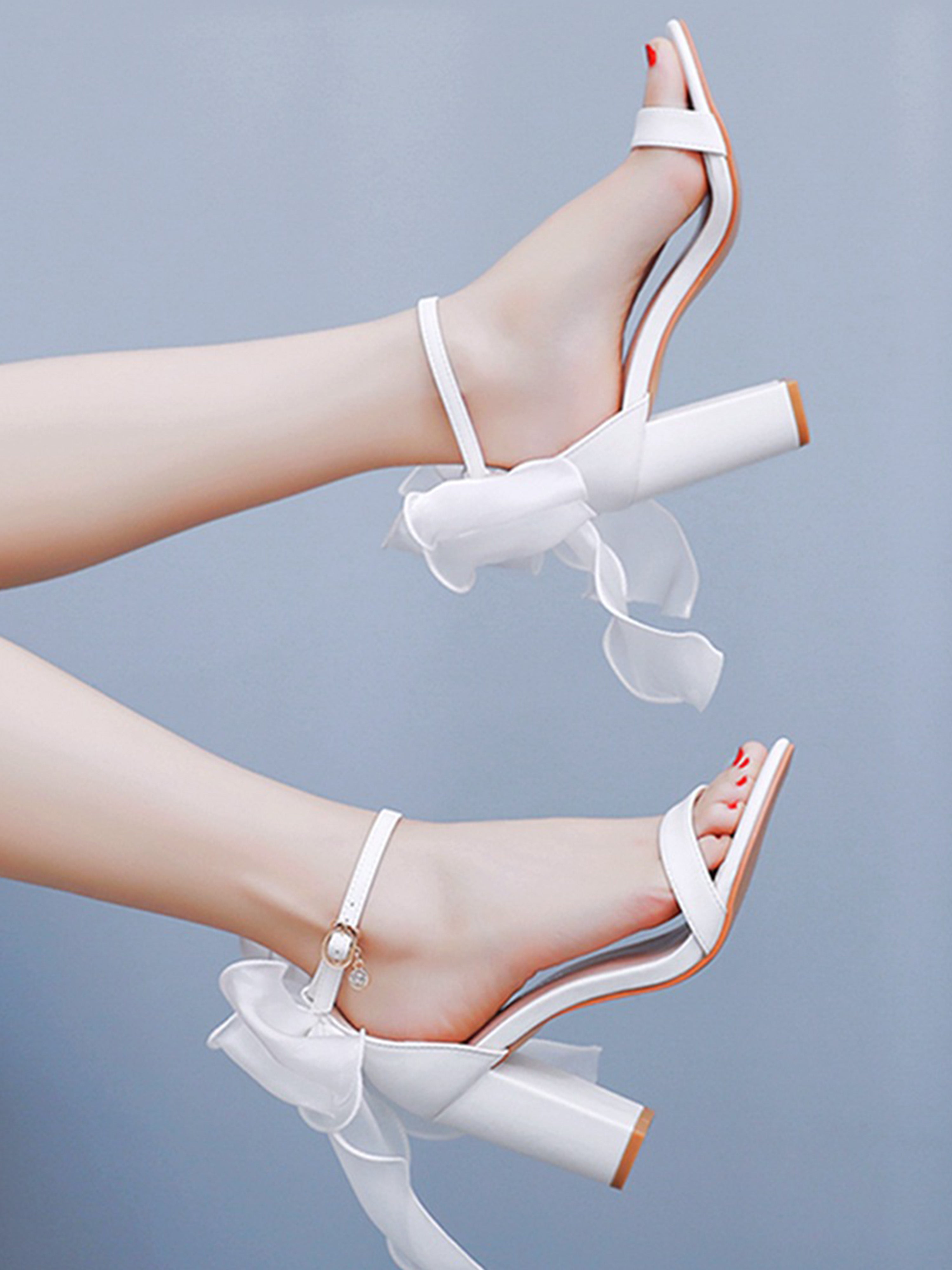 White Tuxedo Bow Sandals Women Wedding Shoes