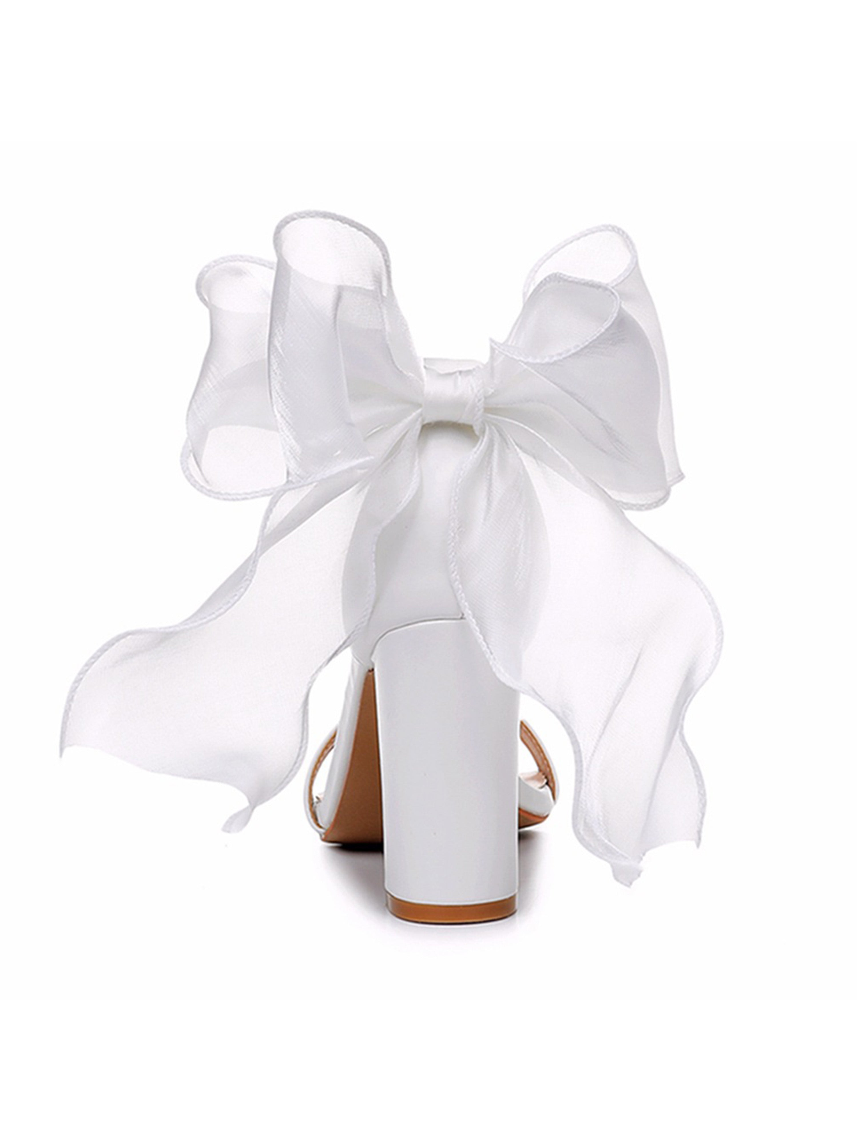 White Tuxedo Bow Sandals Women Wedding Shoes