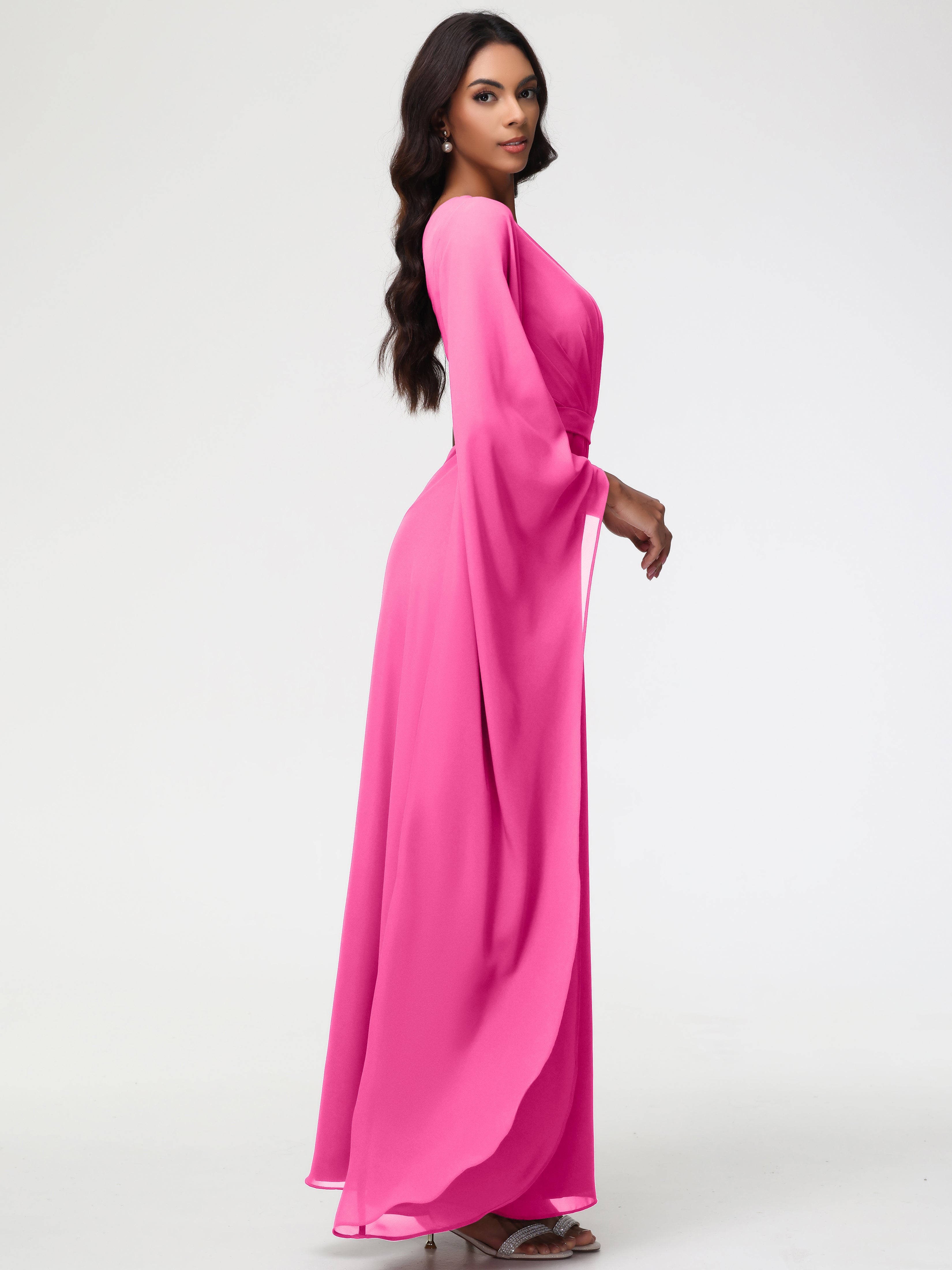 One Shoulder A-Line Pleats Floor-Length Chiffon Bridesmaid Dresses