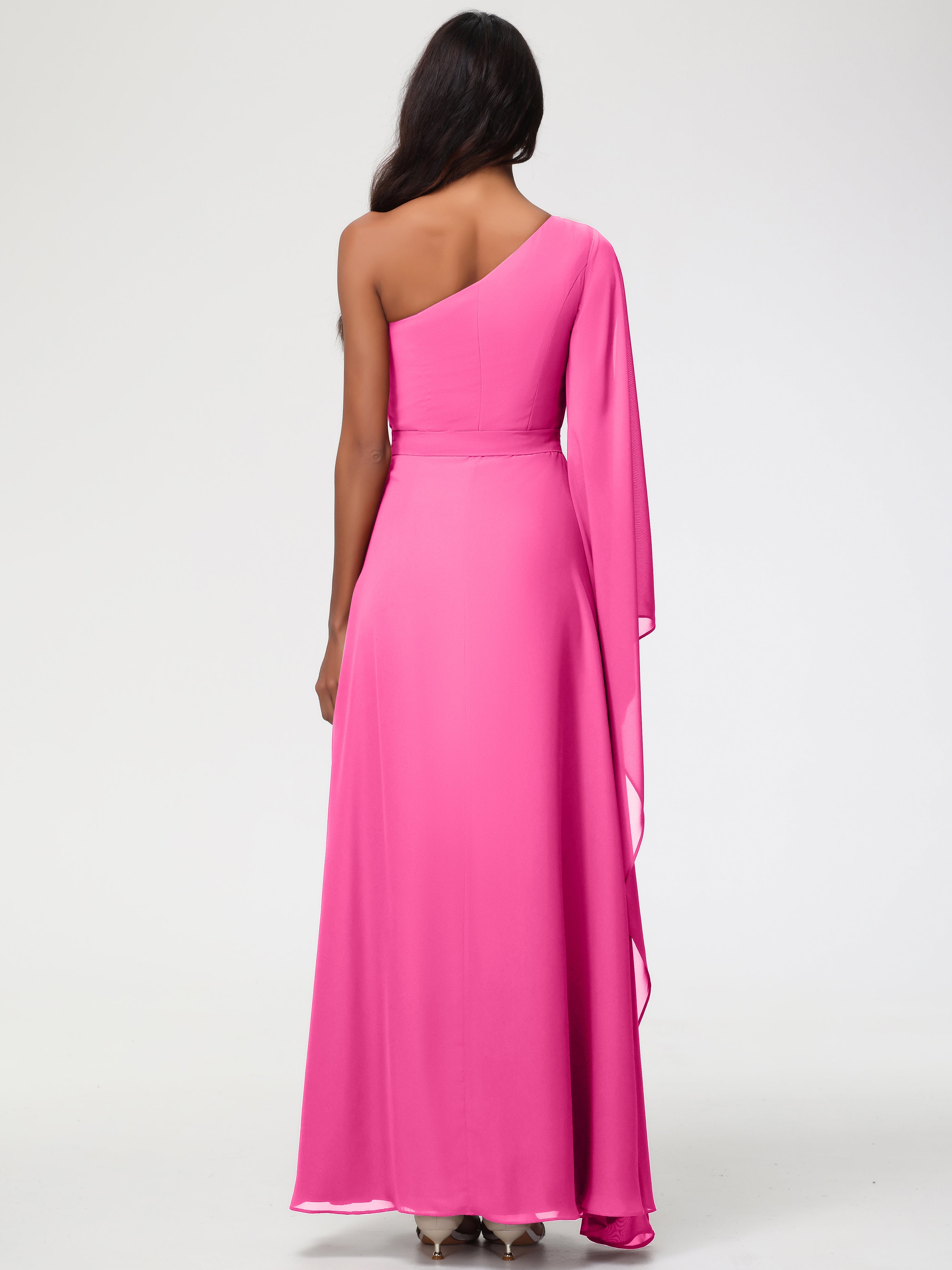 One Shoulder A-Line Pleats Floor-Length Chiffon Bridesmaid Dresses