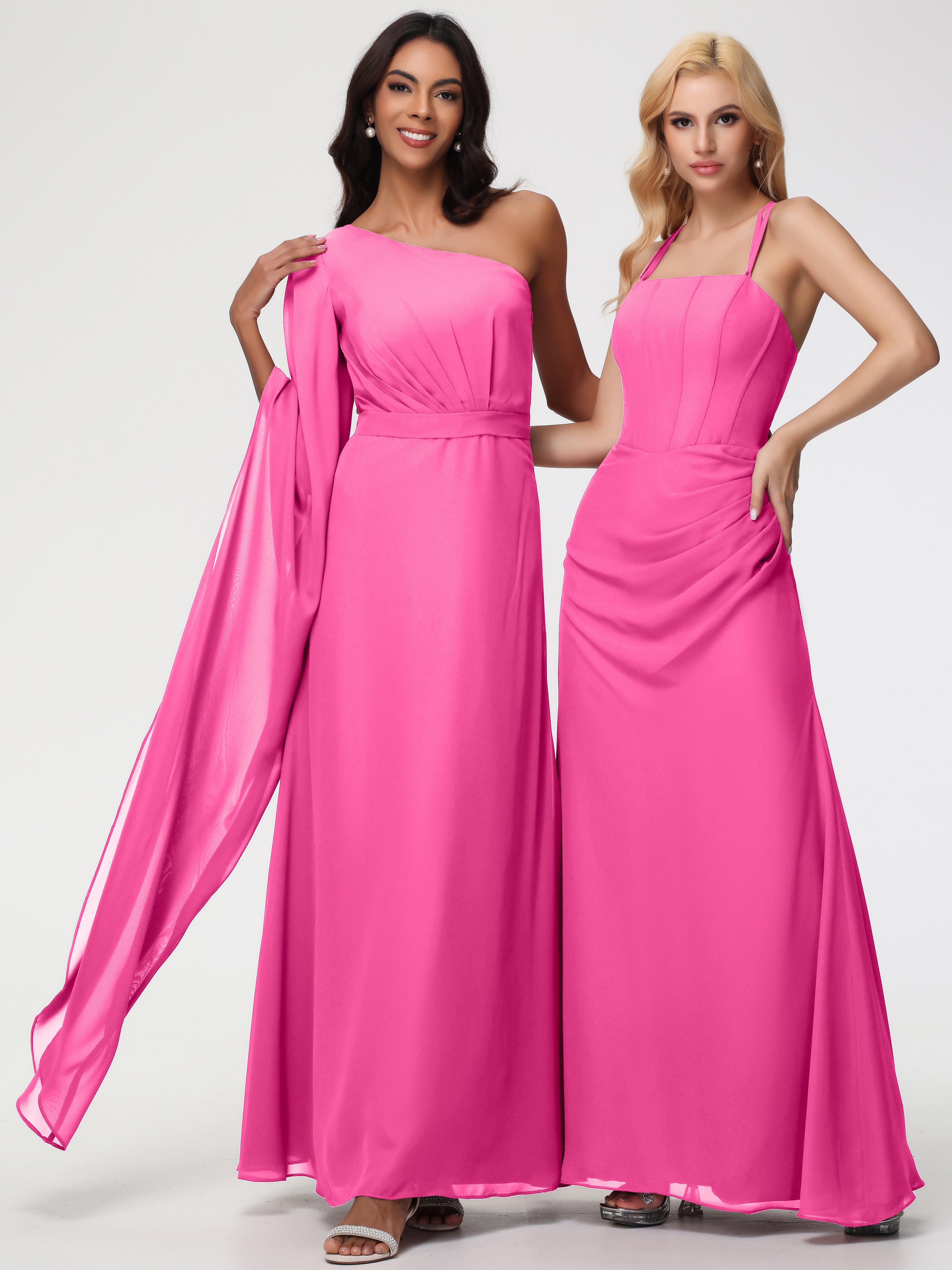 One Shoulder A-Line Pleats Floor-Length Chiffon Bridesmaid Dresses