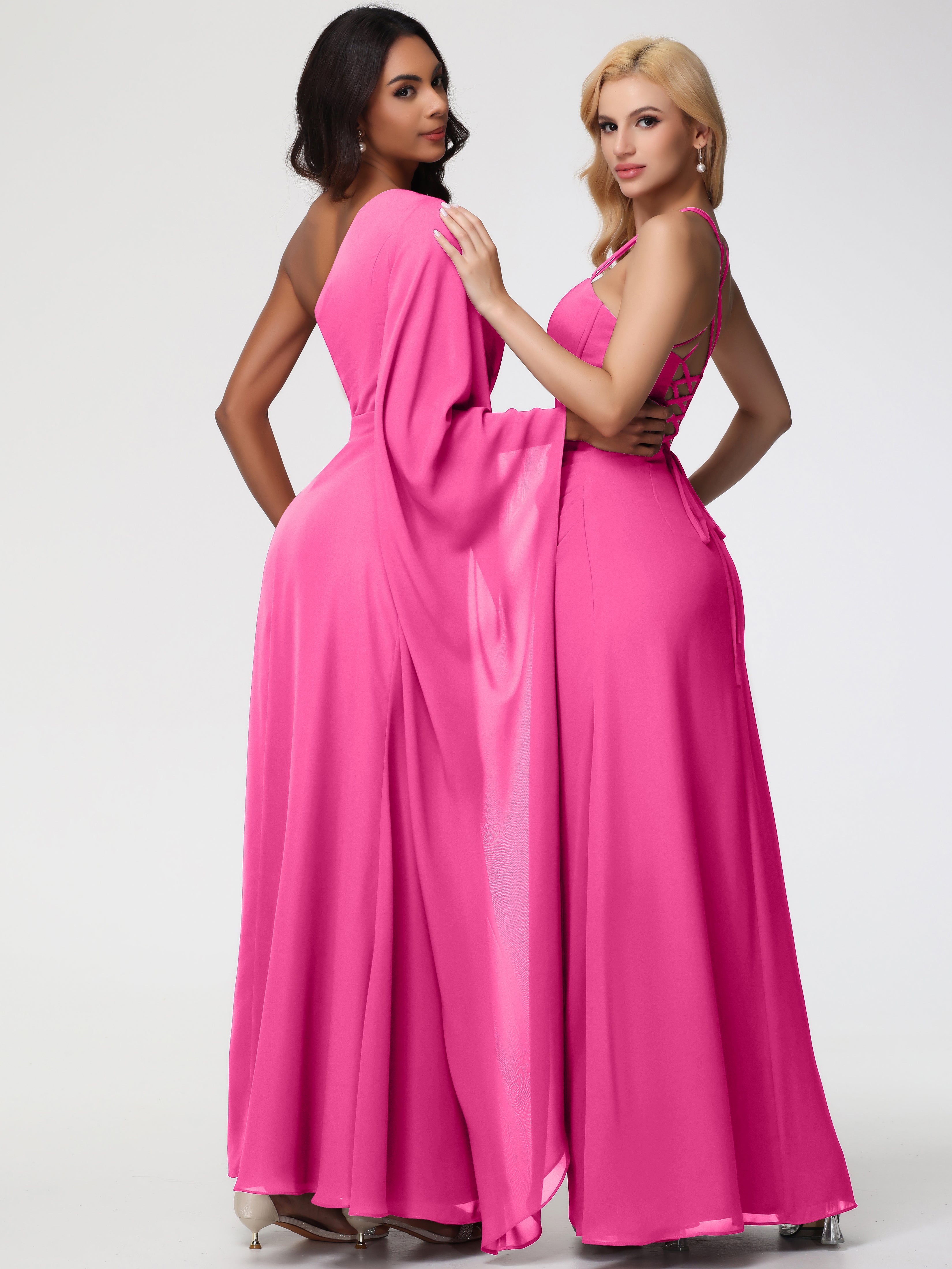 One Shoulder A-Line Pleats Floor-Length Chiffon Bridesmaid Dresses