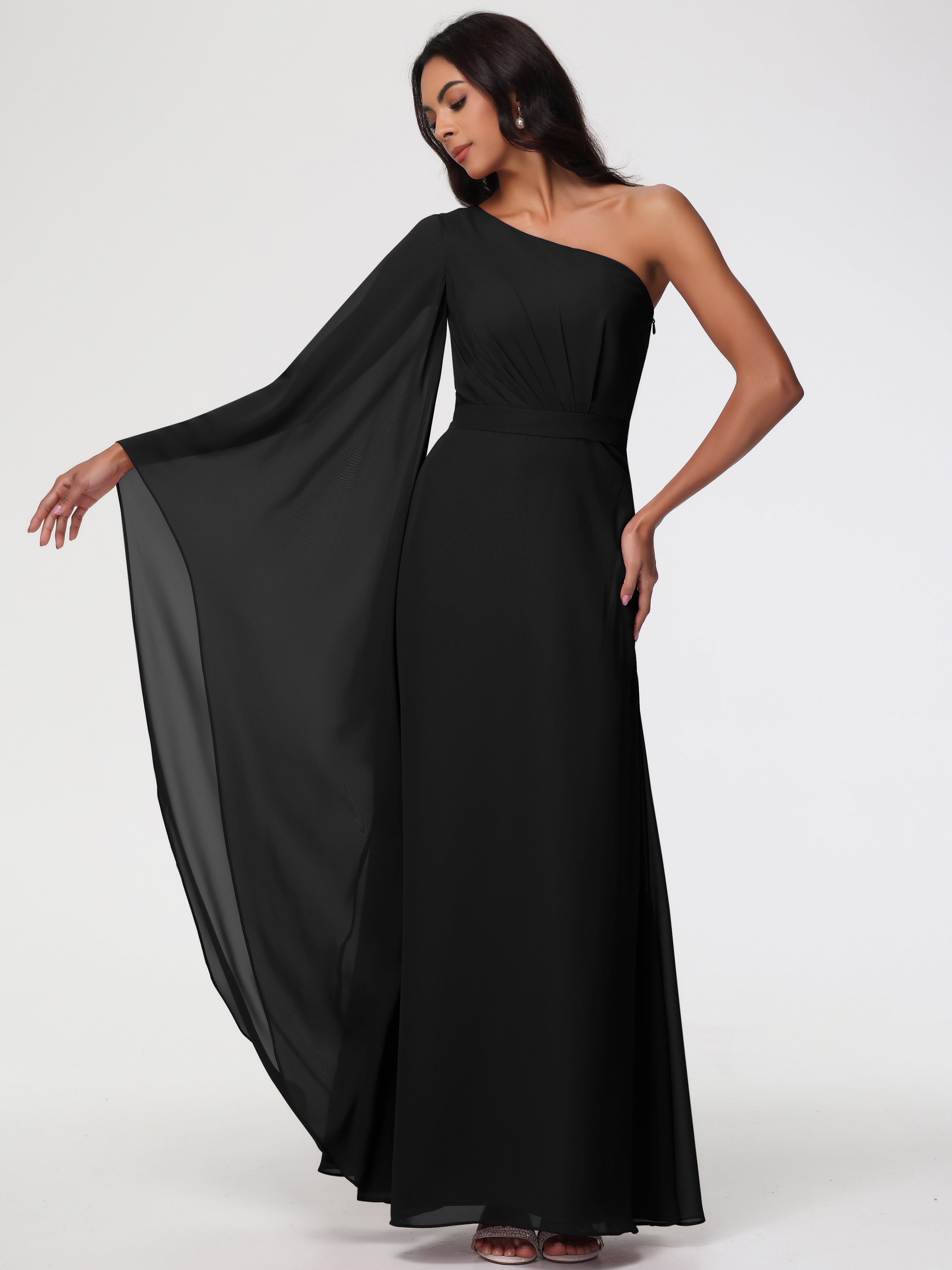 One Shoulder A-Line Pleats Floor-Length Chiffon Bridesmaid Dresses