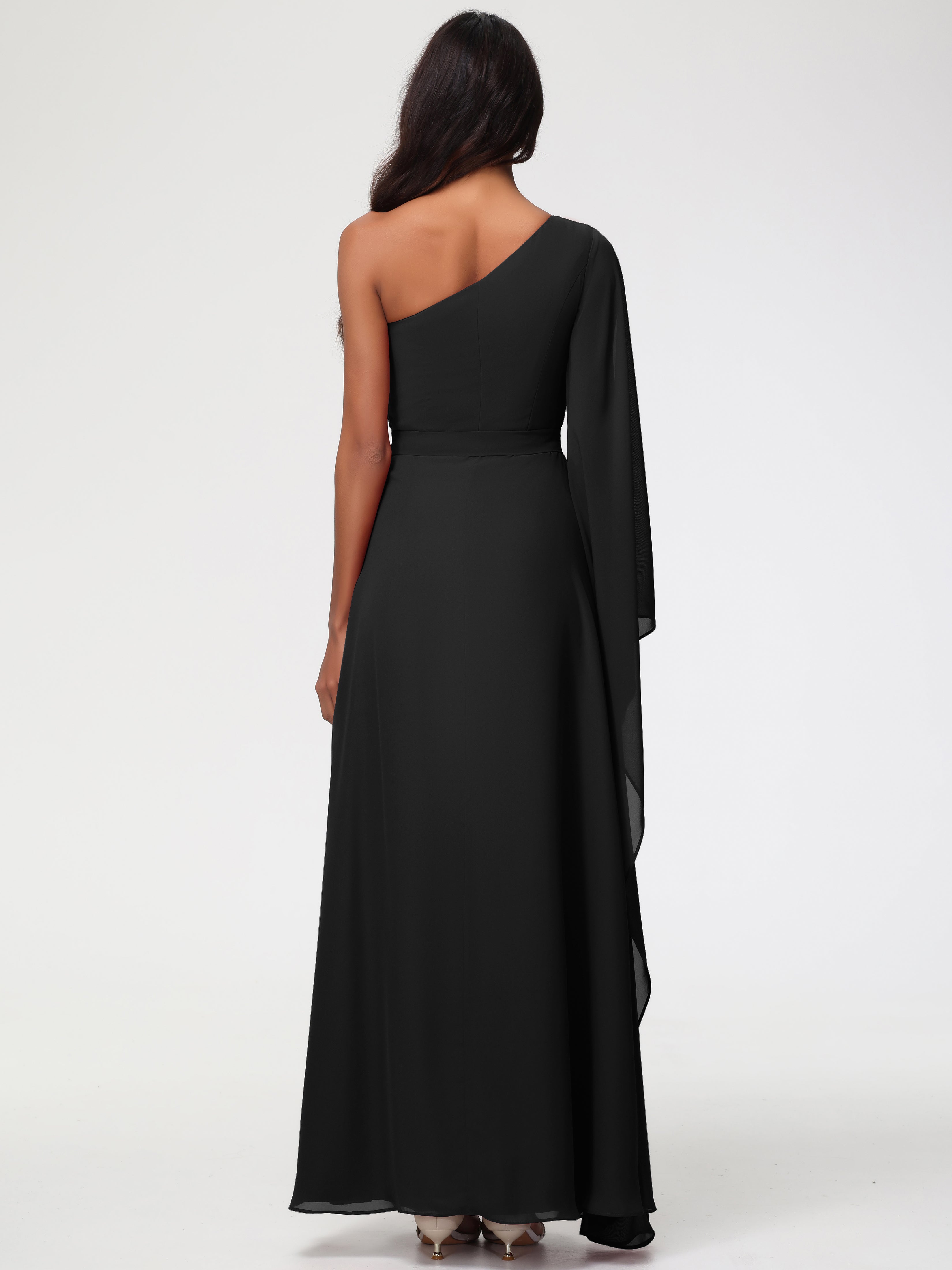 One Shoulder A-Line Pleats Floor-Length Chiffon Bridesmaid Dresses