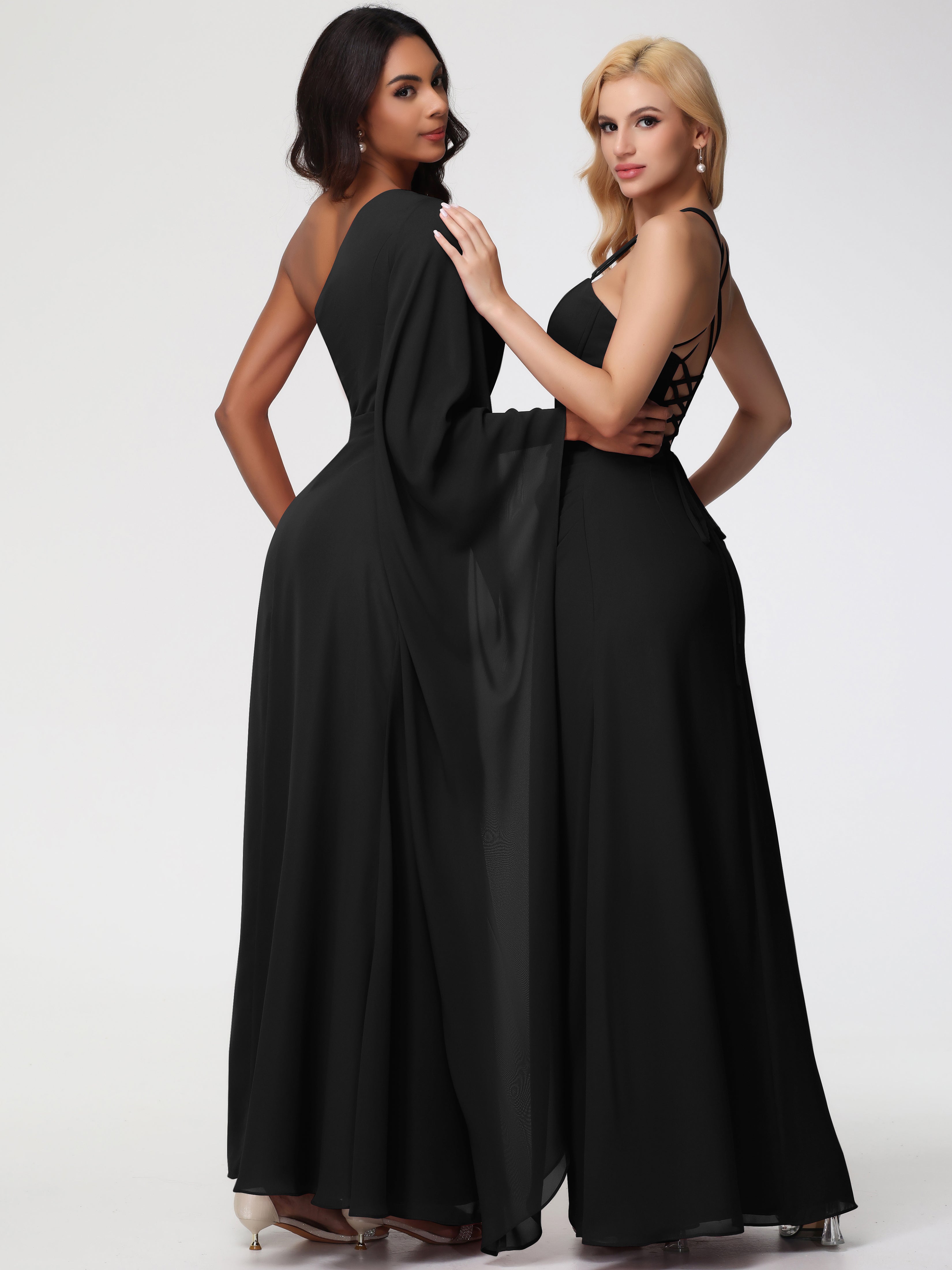 One Shoulder A-Line Pleats Floor-Length Chiffon Bridesmaid Dresses