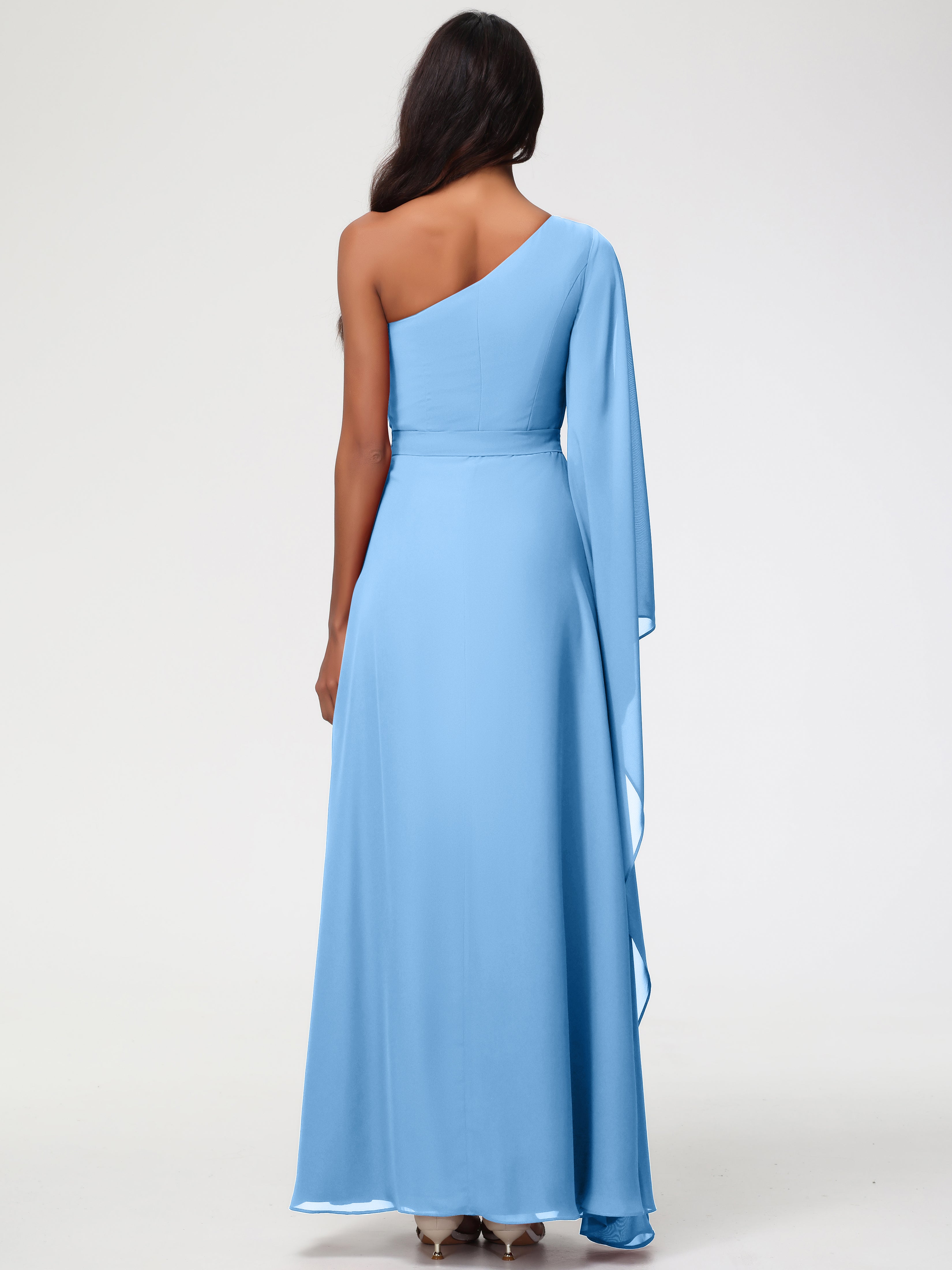One Shoulder A-Line Pleats Floor-Length Chiffon Bridesmaid Dresses