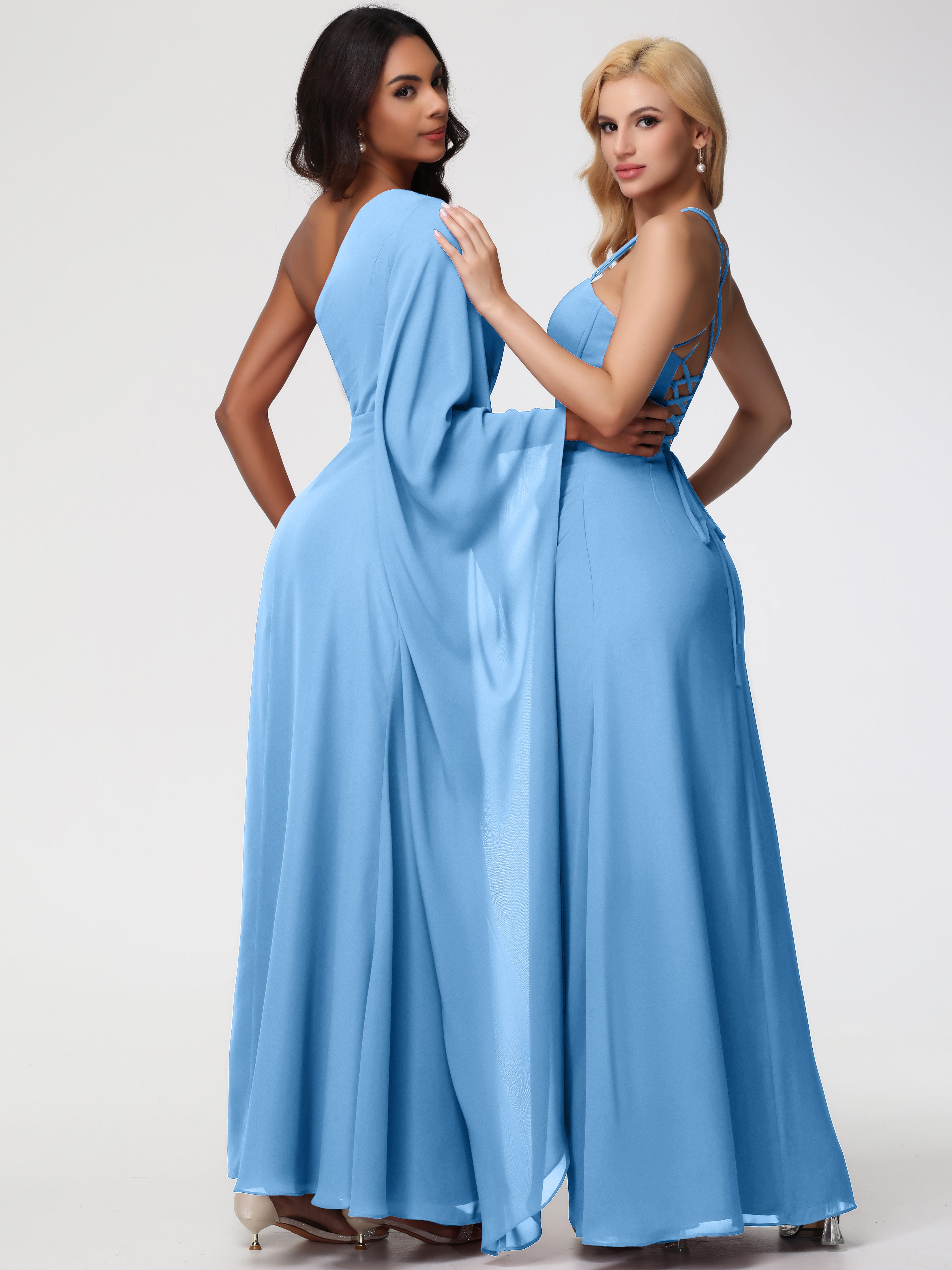 One Shoulder A-Line Pleats Floor-Length Chiffon Bridesmaid Dresses