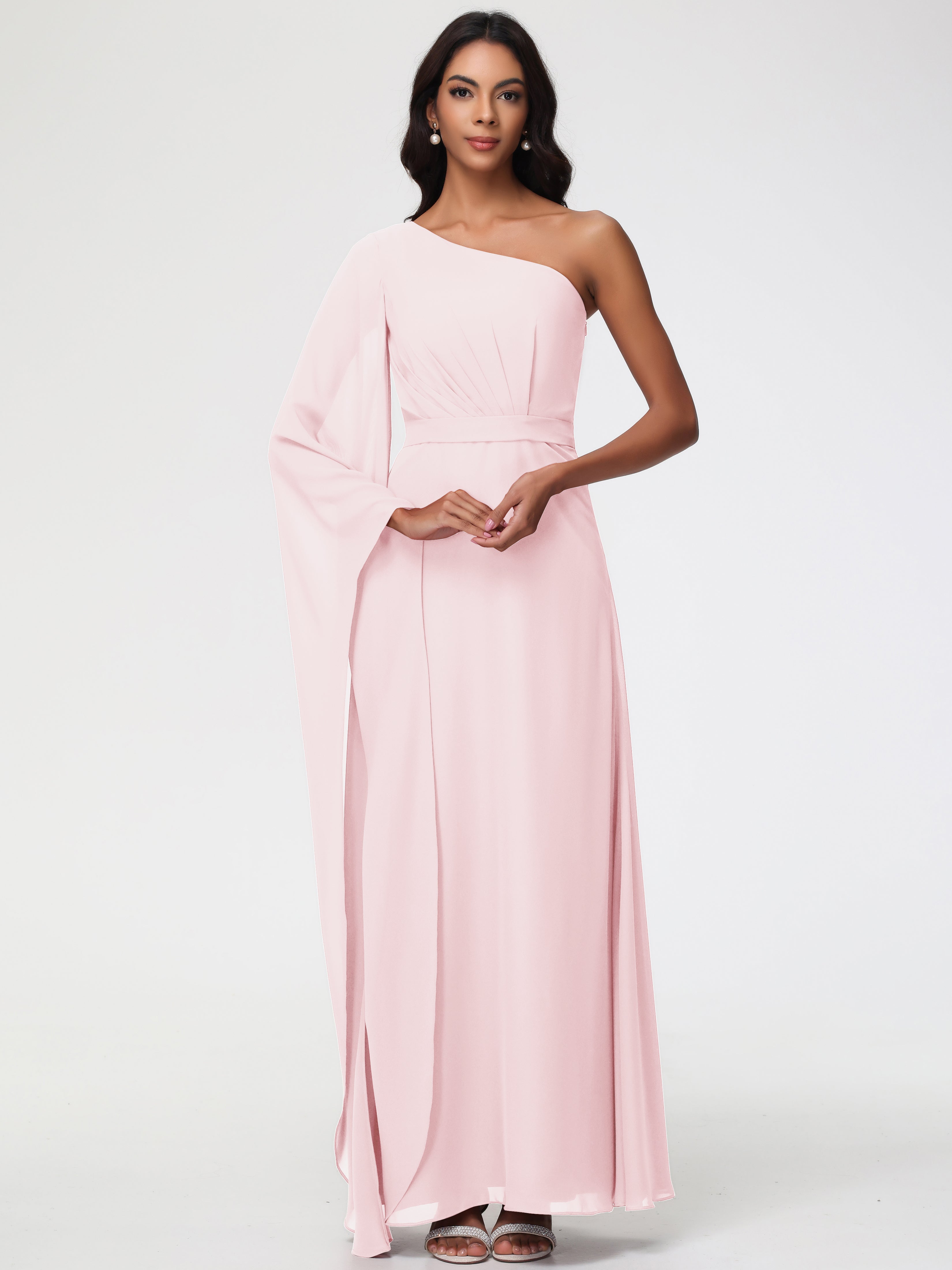 One Shoulder A-Line Pleats Floor-Length Chiffon Bridesmaid Dresses