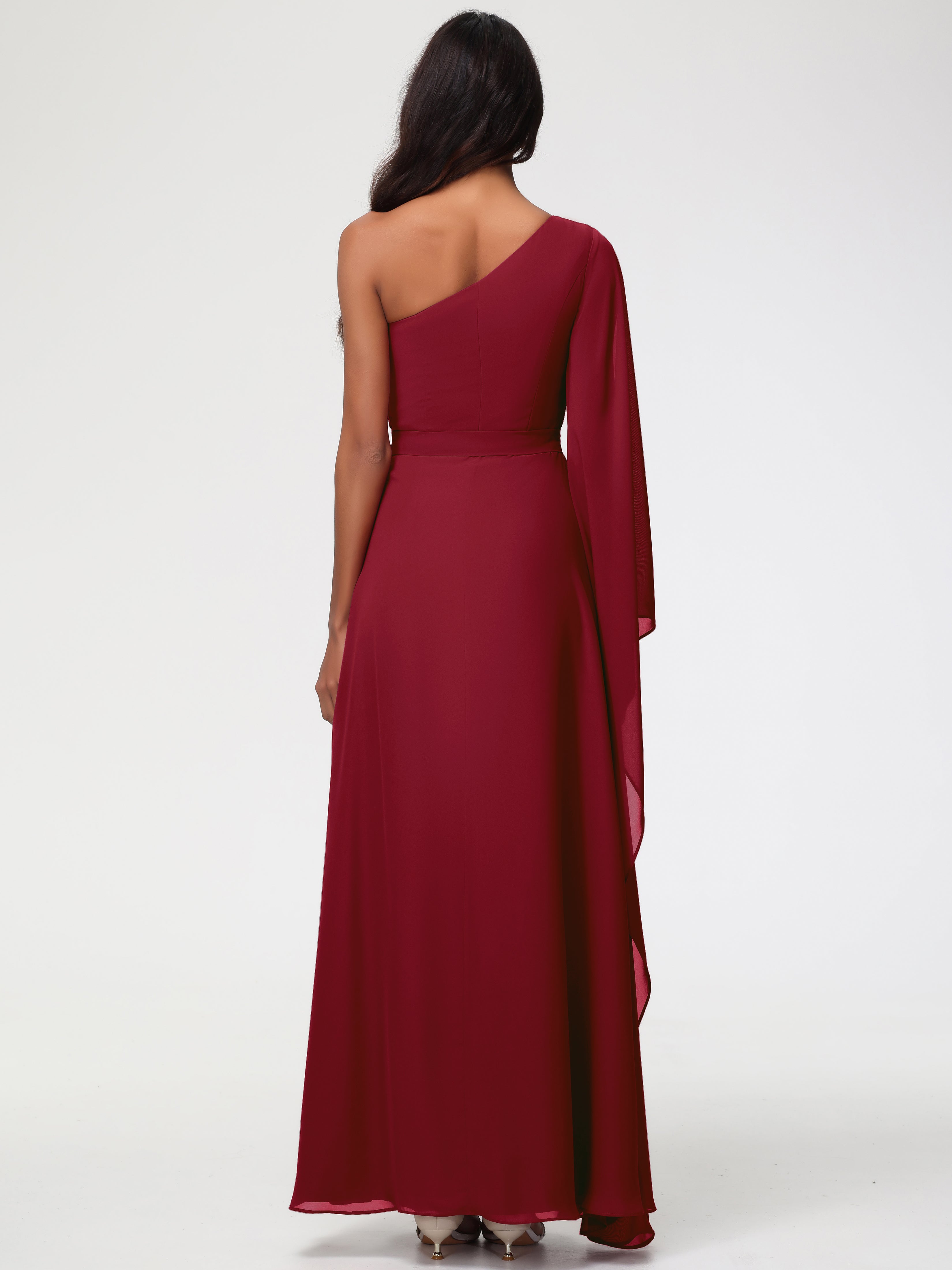One Shoulder A-Line Pleats Floor-Length Chiffon Bridesmaid Dresses