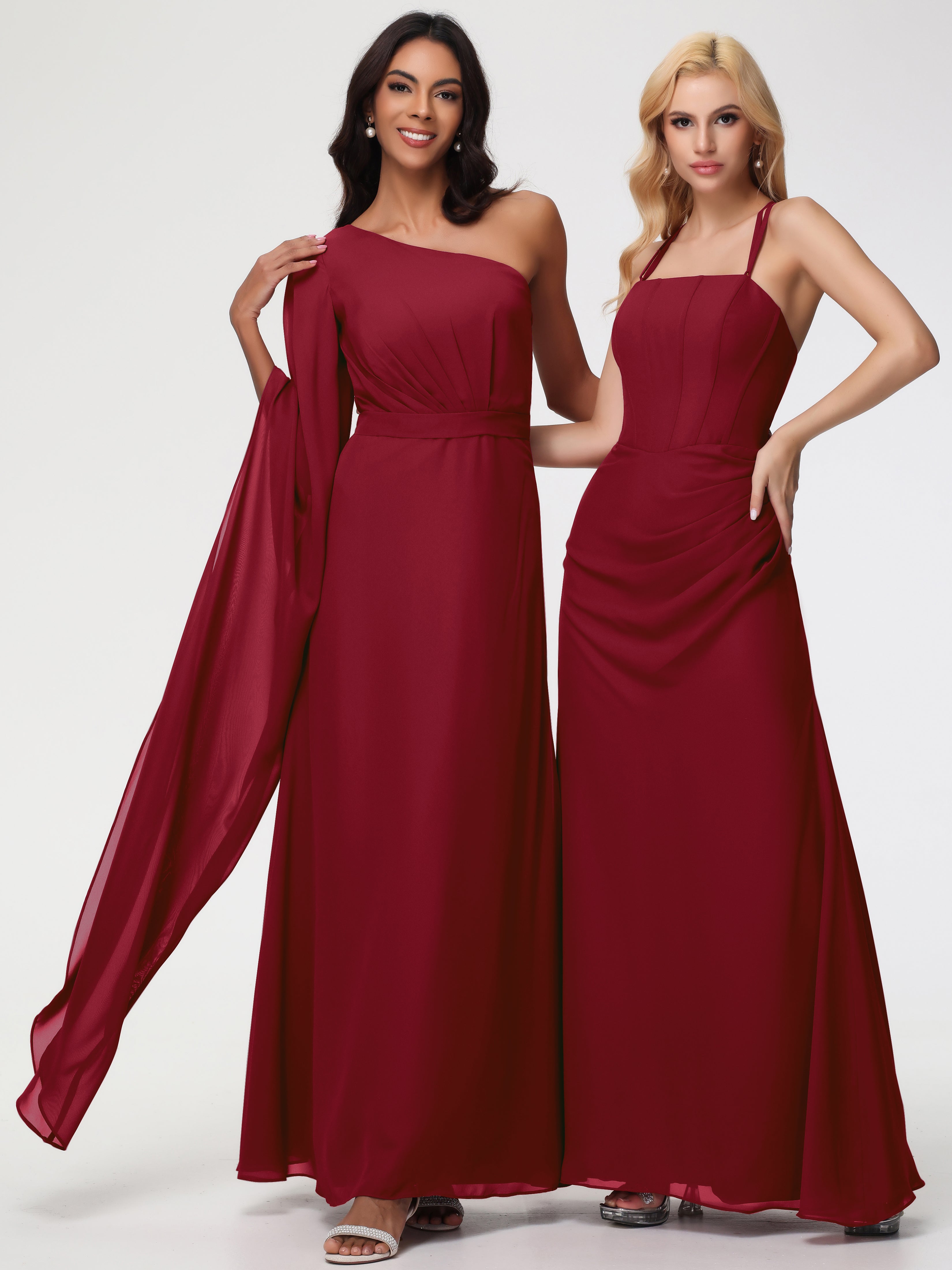 One Shoulder A-Line Pleats Floor-Length Chiffon Bridesmaid Dresses