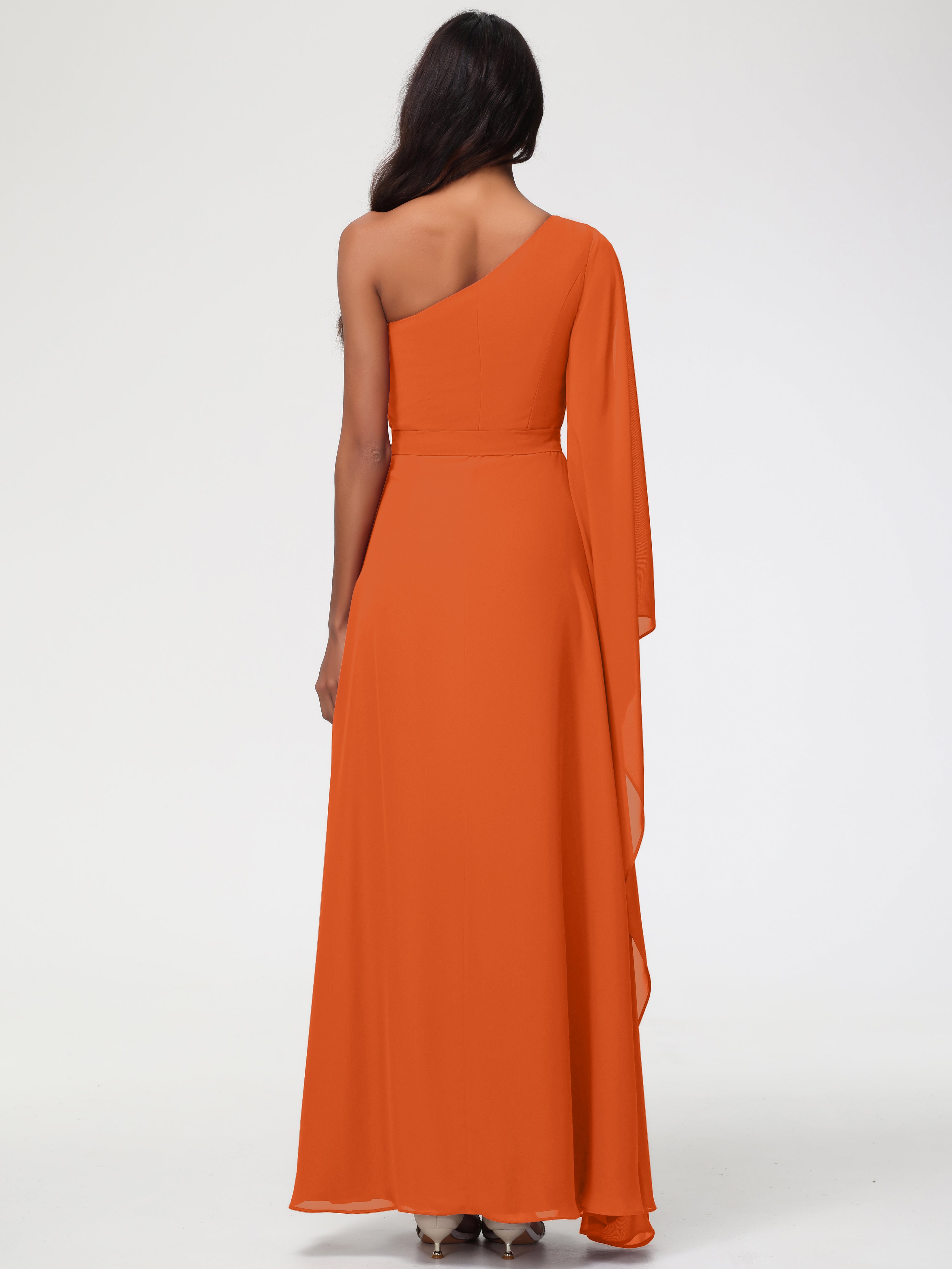 One Shoulder A-Line Pleats Floor-Length Chiffon Bridesmaid Dresses