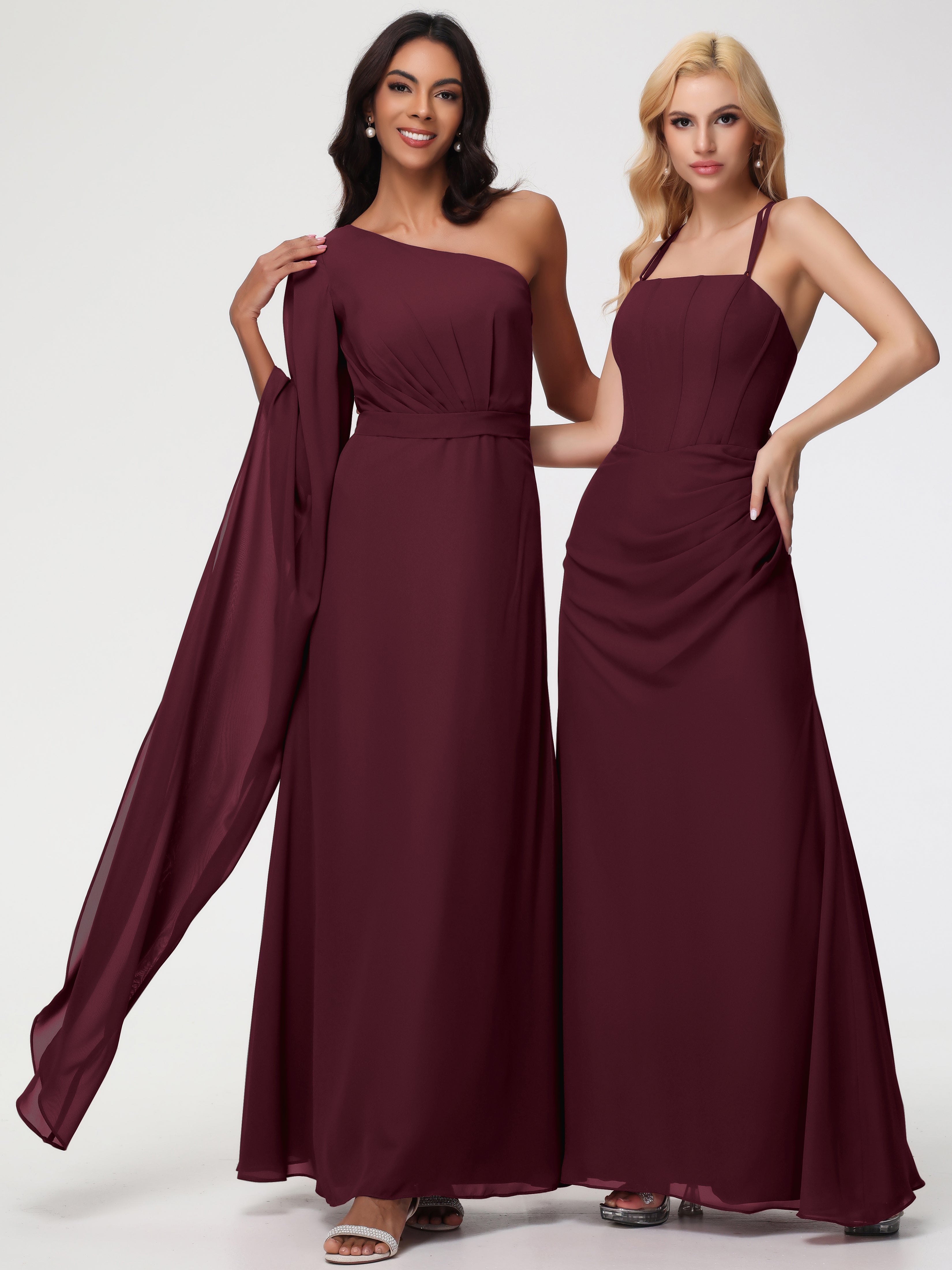 One Shoulder A-Line Pleats Floor-Length Chiffon Bridesmaid Dresses